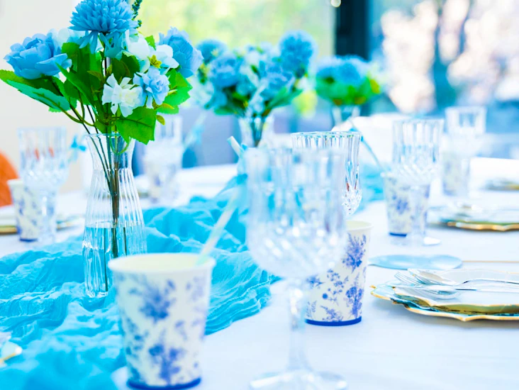 Blue flowers with plastic vase (3 available )