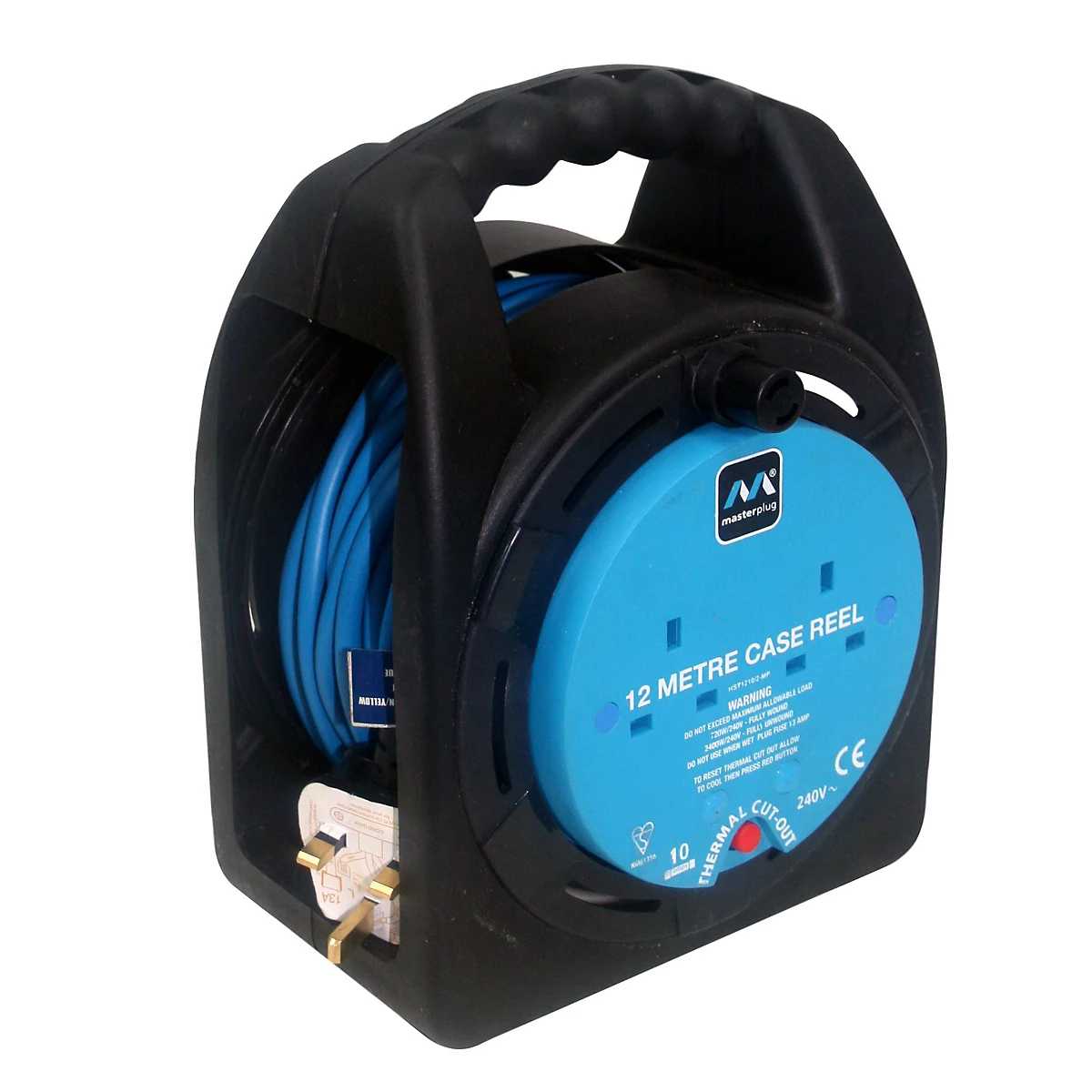 2x 12m masterplug 2 socket black outdoor cable reel
