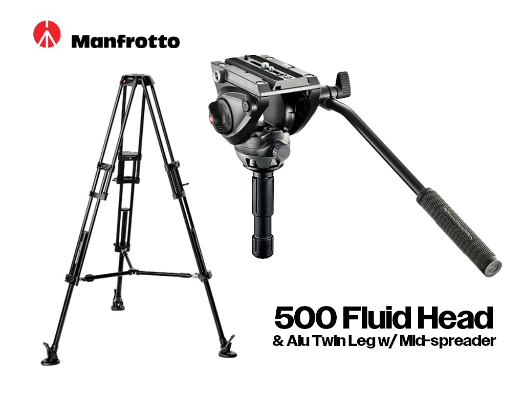 Manfrotto 500 fluid video head, alu twin leg w/ mid-spreader