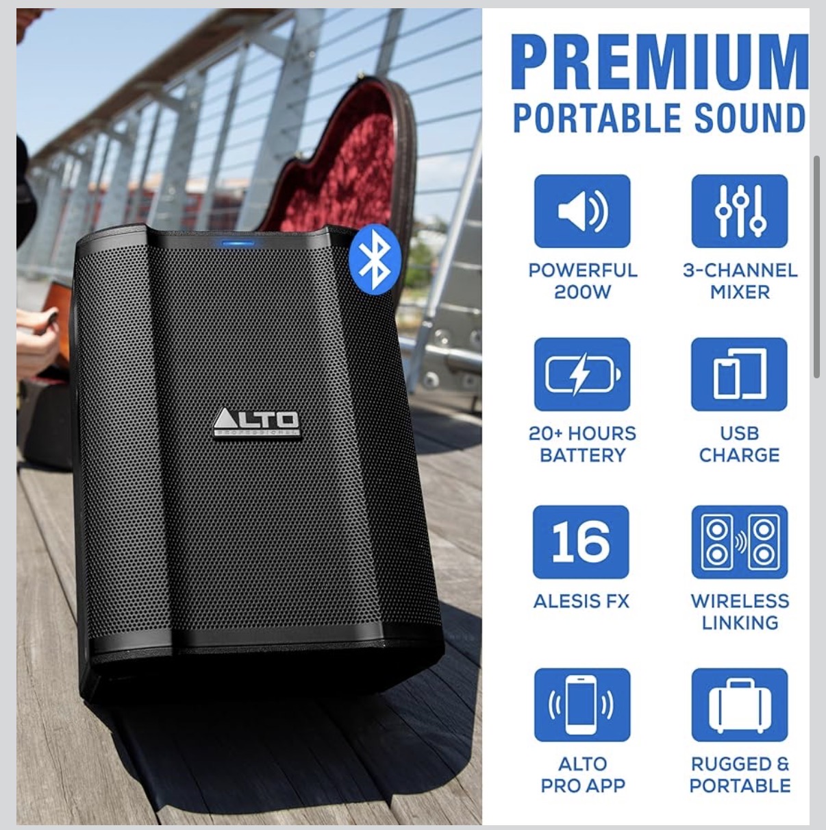 Alto busker 200w portable pa speaker system with rechargeable battery