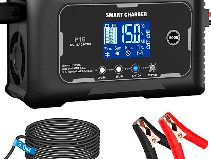 15a laddare för 12/24v batteri till bil, båt mc etc.