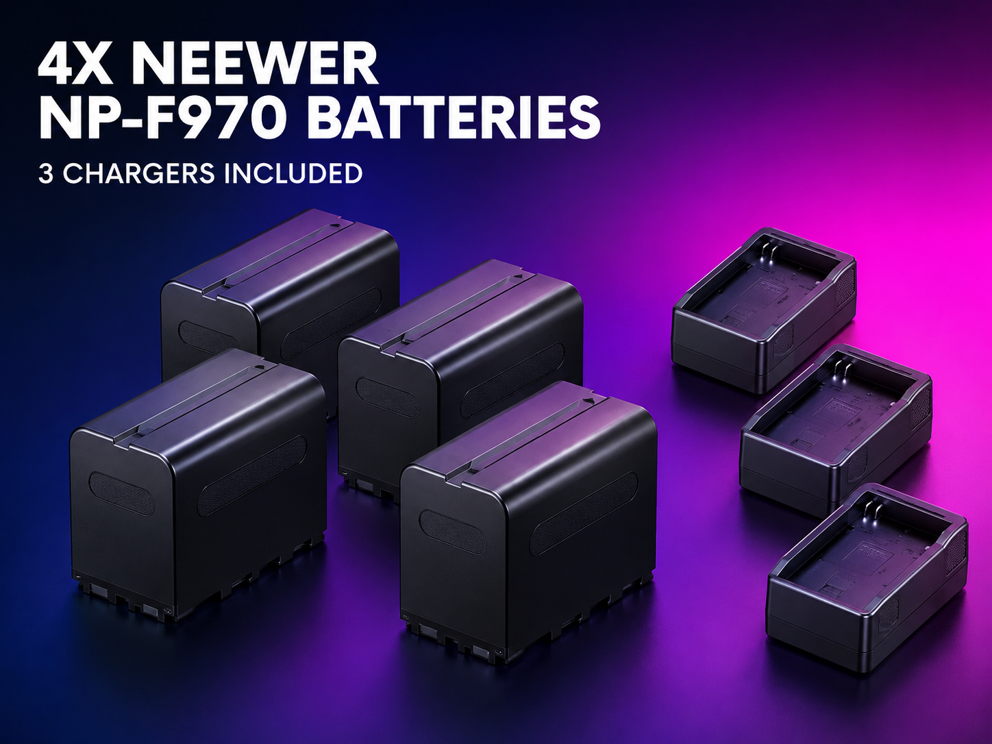 4x neewer np-f970 video batteries with 3 chargers