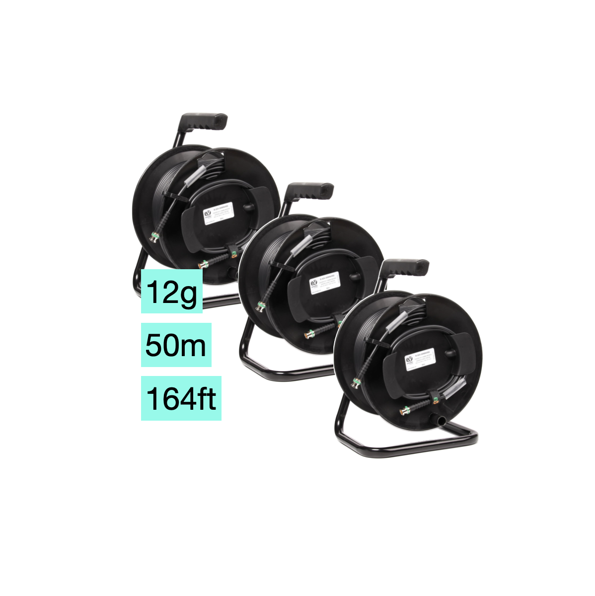 3x 50m 164ft 12g sdi cable drum reel 4k @ 60 uhd bnc (4x available)