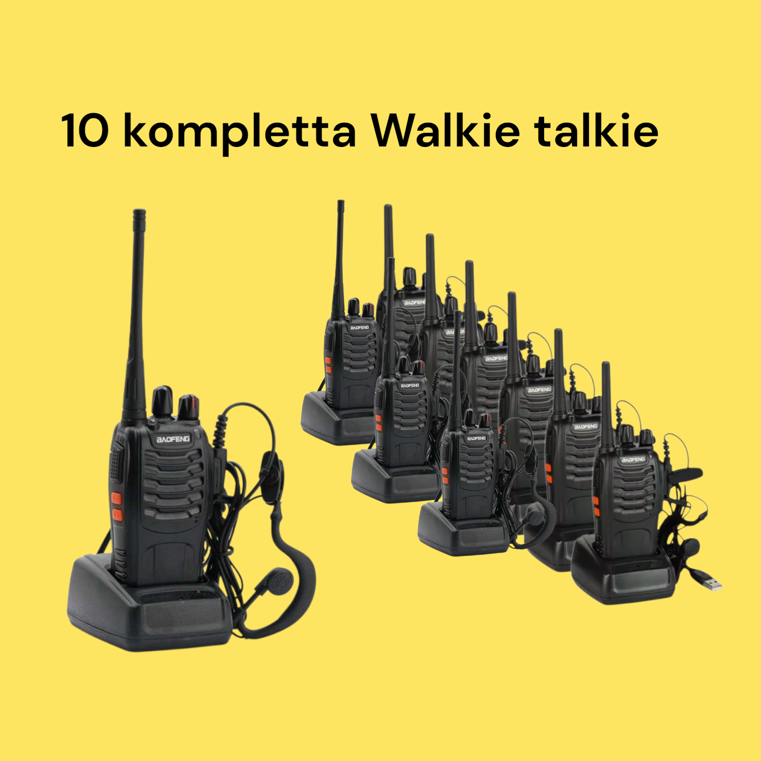 10 stycken kompletta walkie-talkies inkl tillbehör