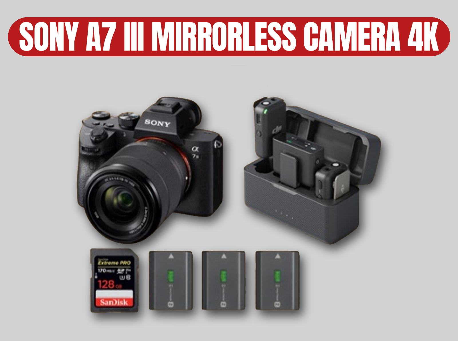 Sony a7 iii alpha mirrorless camera 4k full frame | 28-70mm zoom lens / dji wireless mic kit / rode / a7iii / a73 / cinema camera / lav lapel microphone