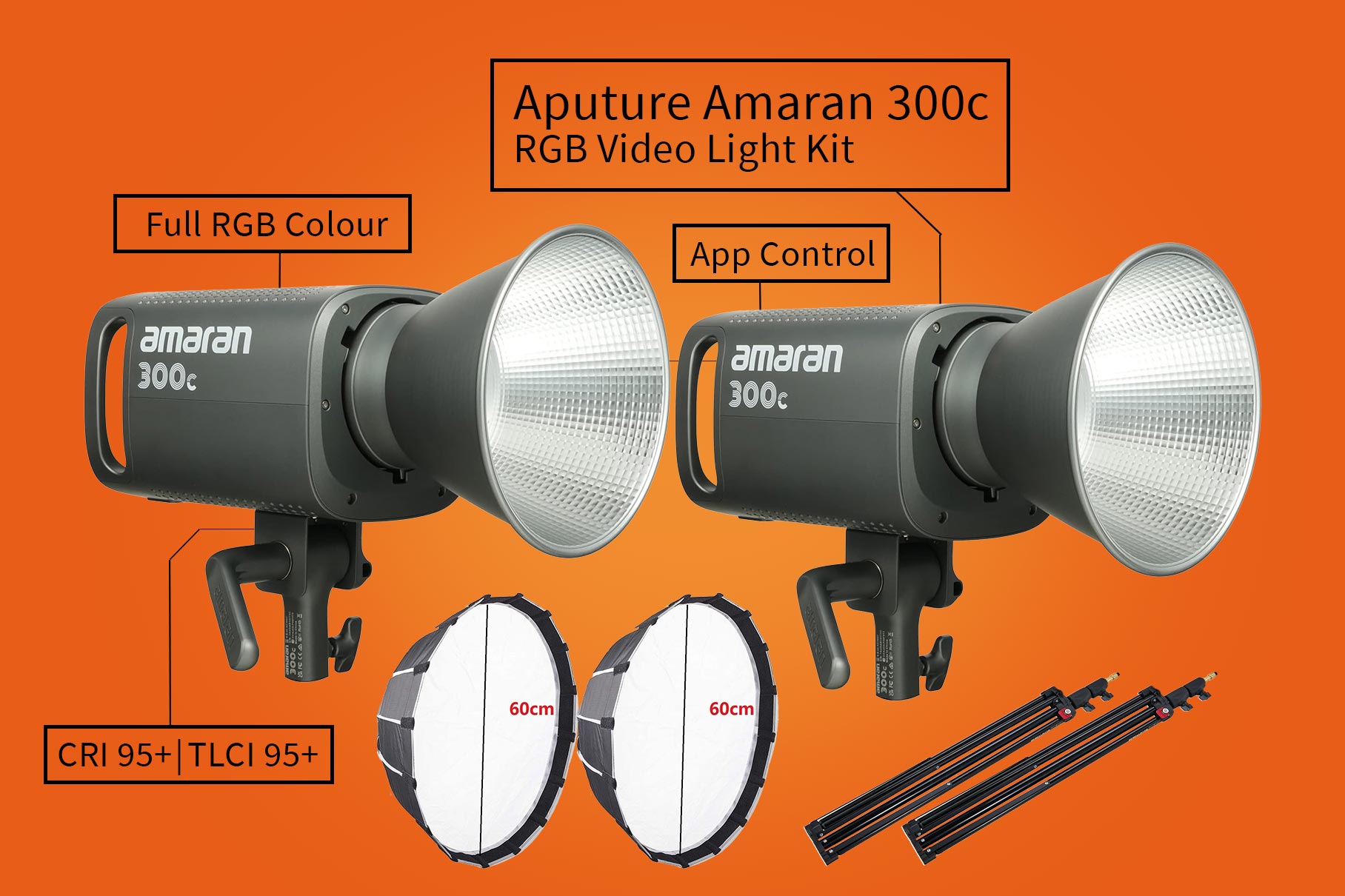 Aputure amaran 300c rgb led video light + mini dome kit