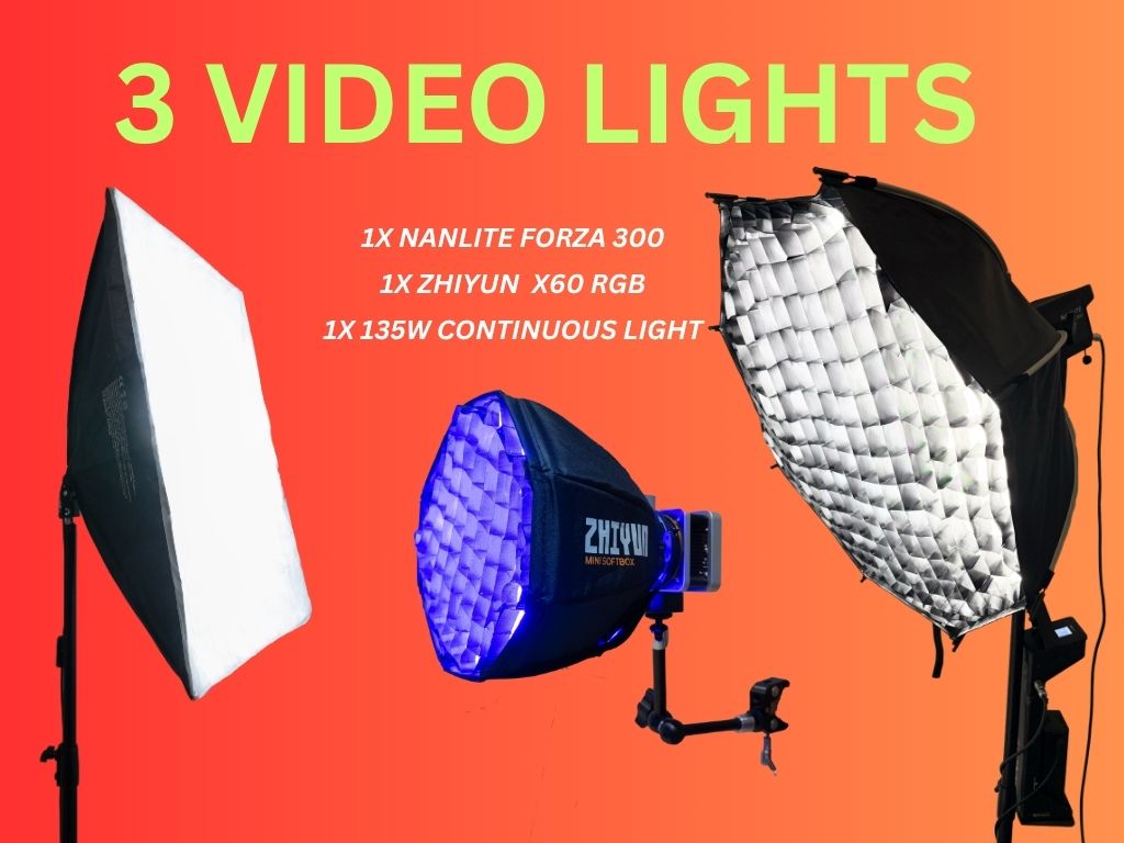 3x video lights for cinematic set-up-  nanlite forza 300, zhiyun x60 rgb video