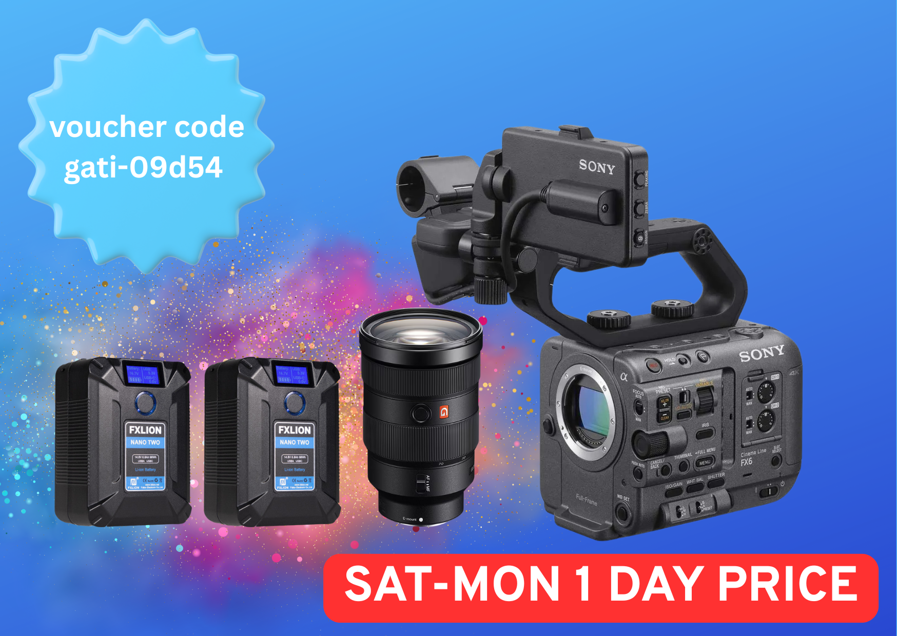 Sony fx6 + 24-70mm 2.8 lens gm + sony 960gb cfexpress + 2x v lock mount