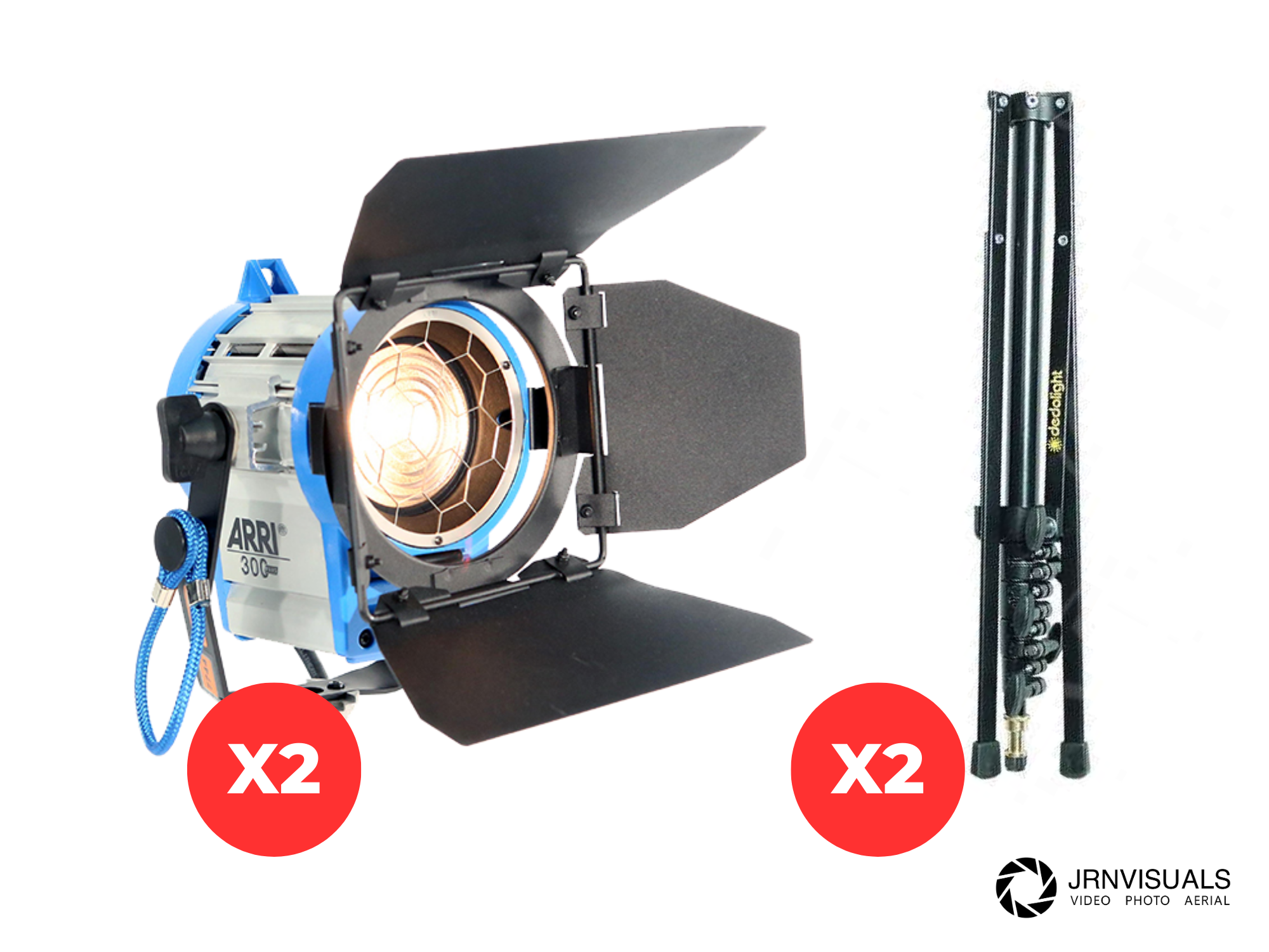 Arri 300 plus fresnel light kit x2 with stands