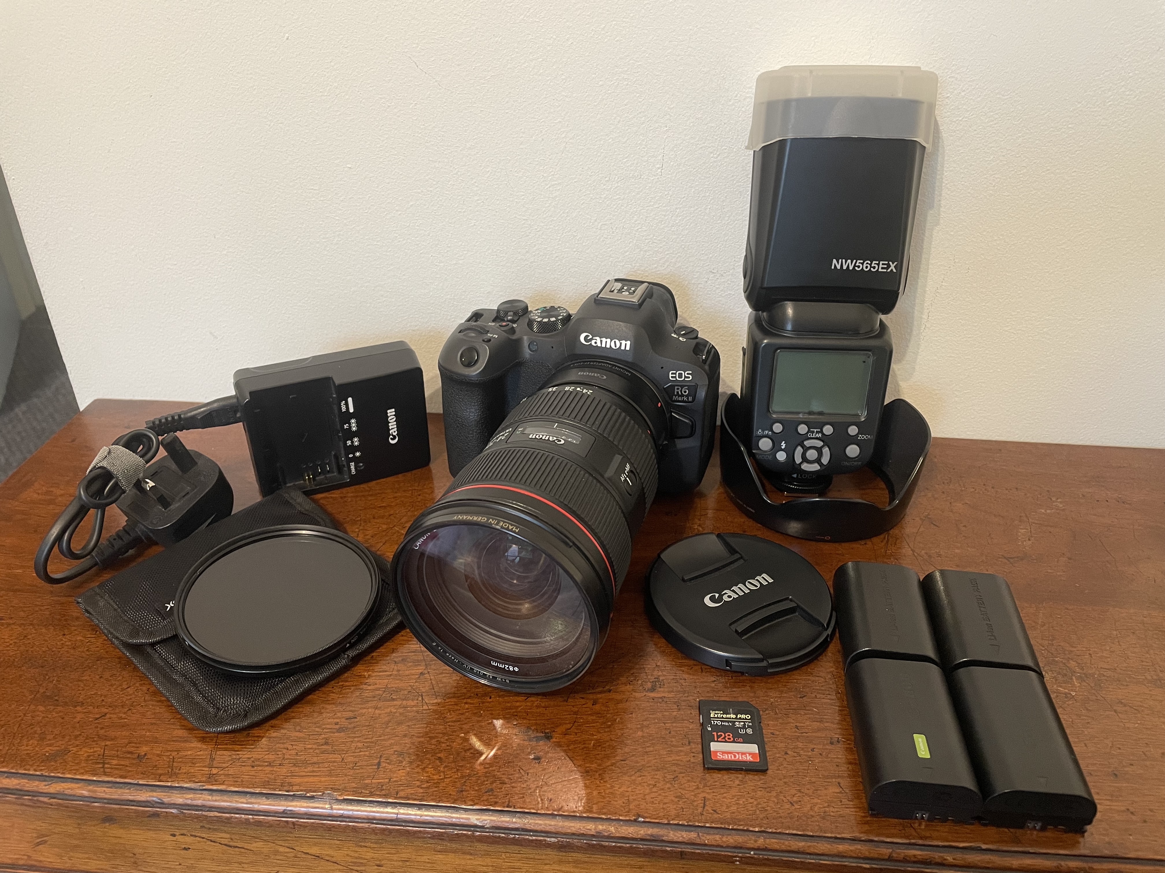 Canon r6 mark ii with 24-70 ef mark ii f2.8 l lens and variable nd filter