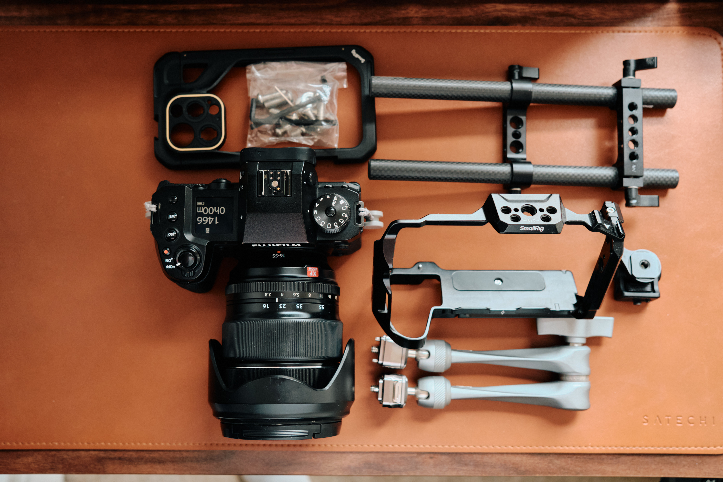 Fujifilm x-h2s with camera cage and rigging accessories plus one lens of choice