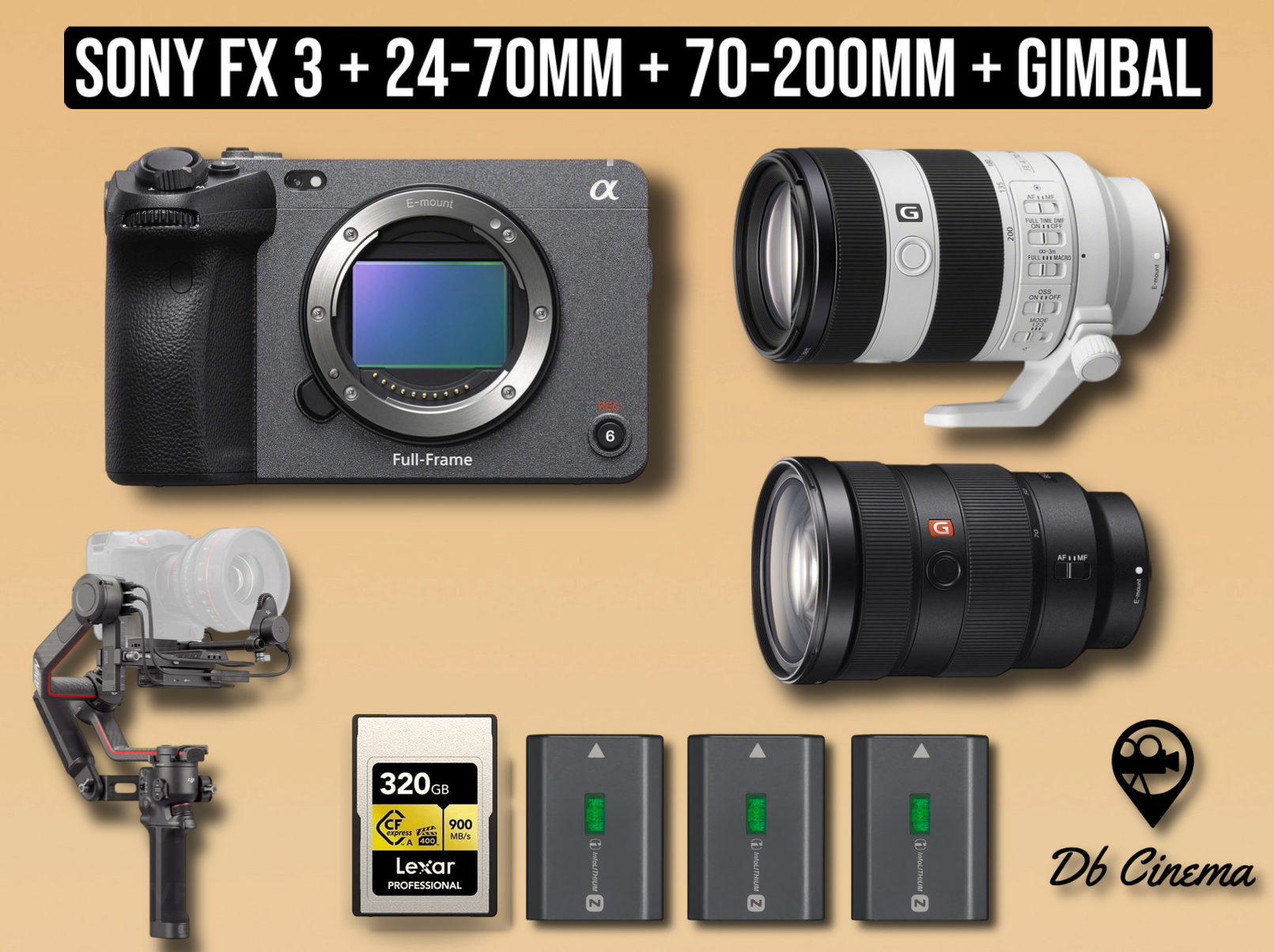 Sony fx3 fx 3 full frame camera + 24-70mm zoom lens gm gmaster + 70-200mm zoom f4 + dji rs 2 ronin 