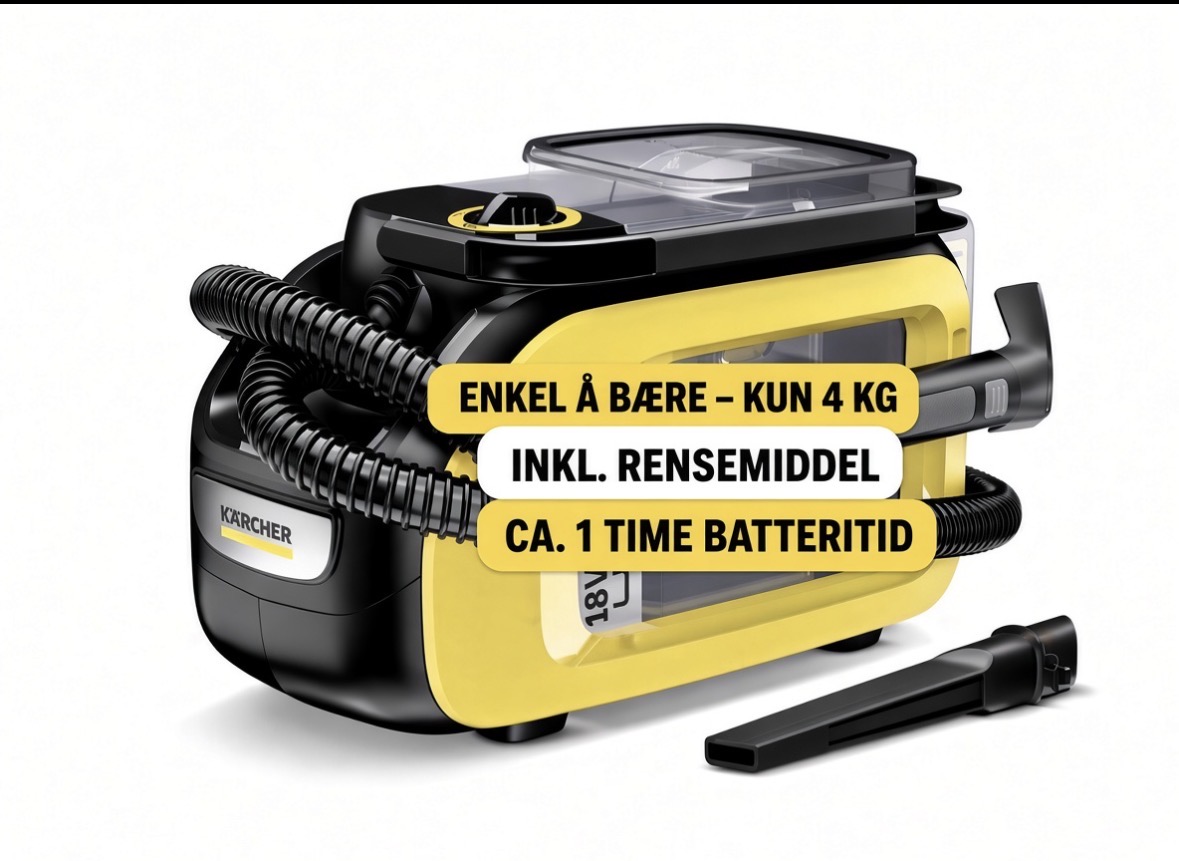 Tepperens / møbelrens lang batteritid( 1time) , kärcher – dyprens sofa, tepper