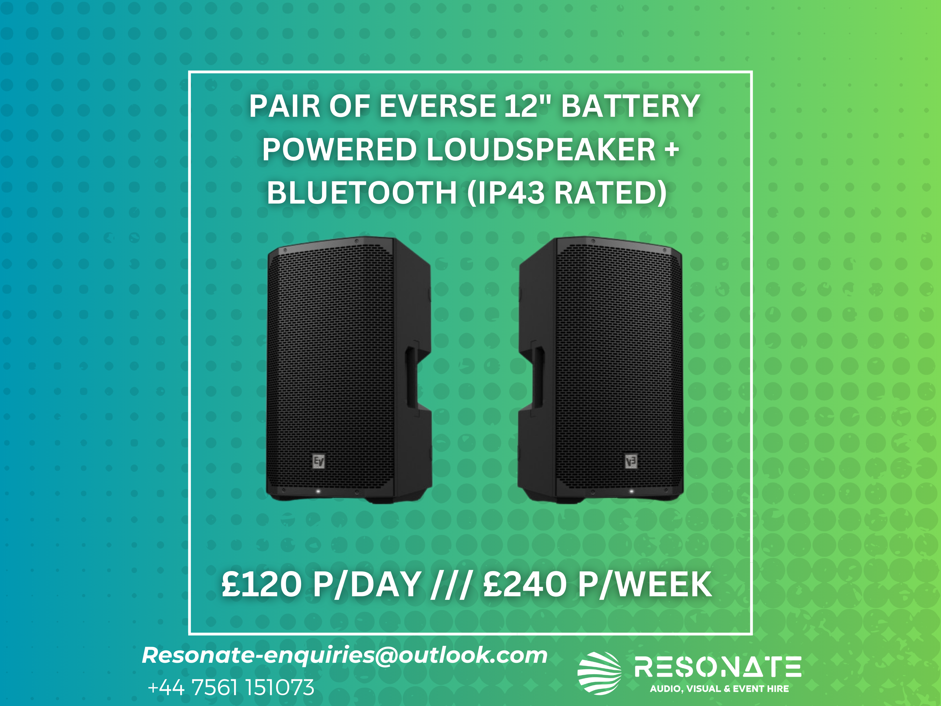 Pair of ev “everse” 12” battery powered speakers with bluetooth
