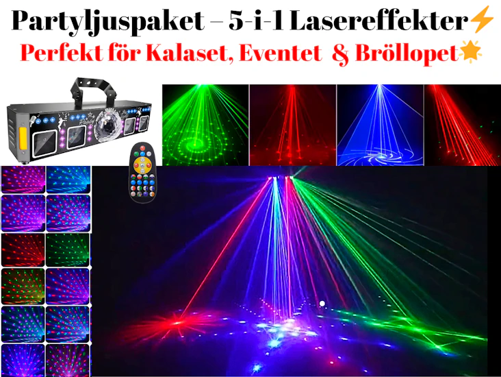 2# ⚡ party/dj ljuspaket/partyljus/laserljus – 5-i-1 lasereffekter, uv, strobe & magic ball ⚡