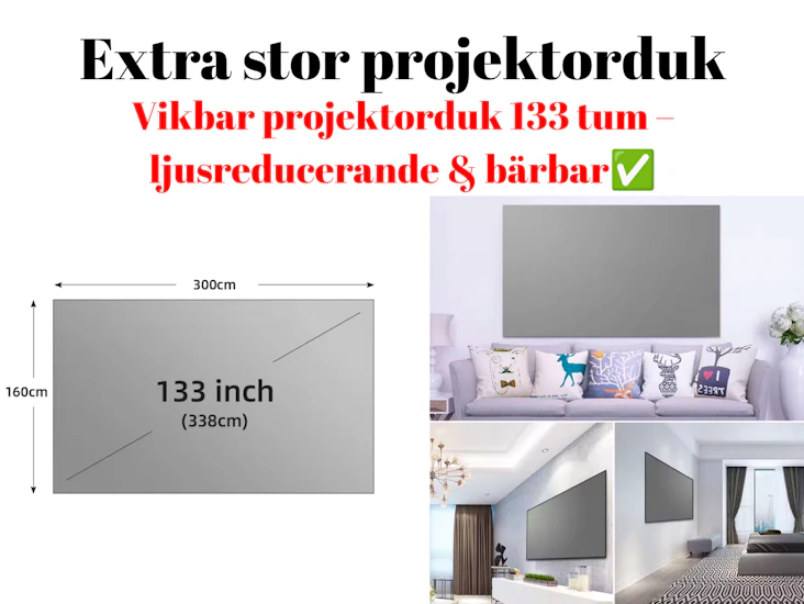 Vikbar projektorduk 133 tum – ljusreducerande & bärbar 🎞️