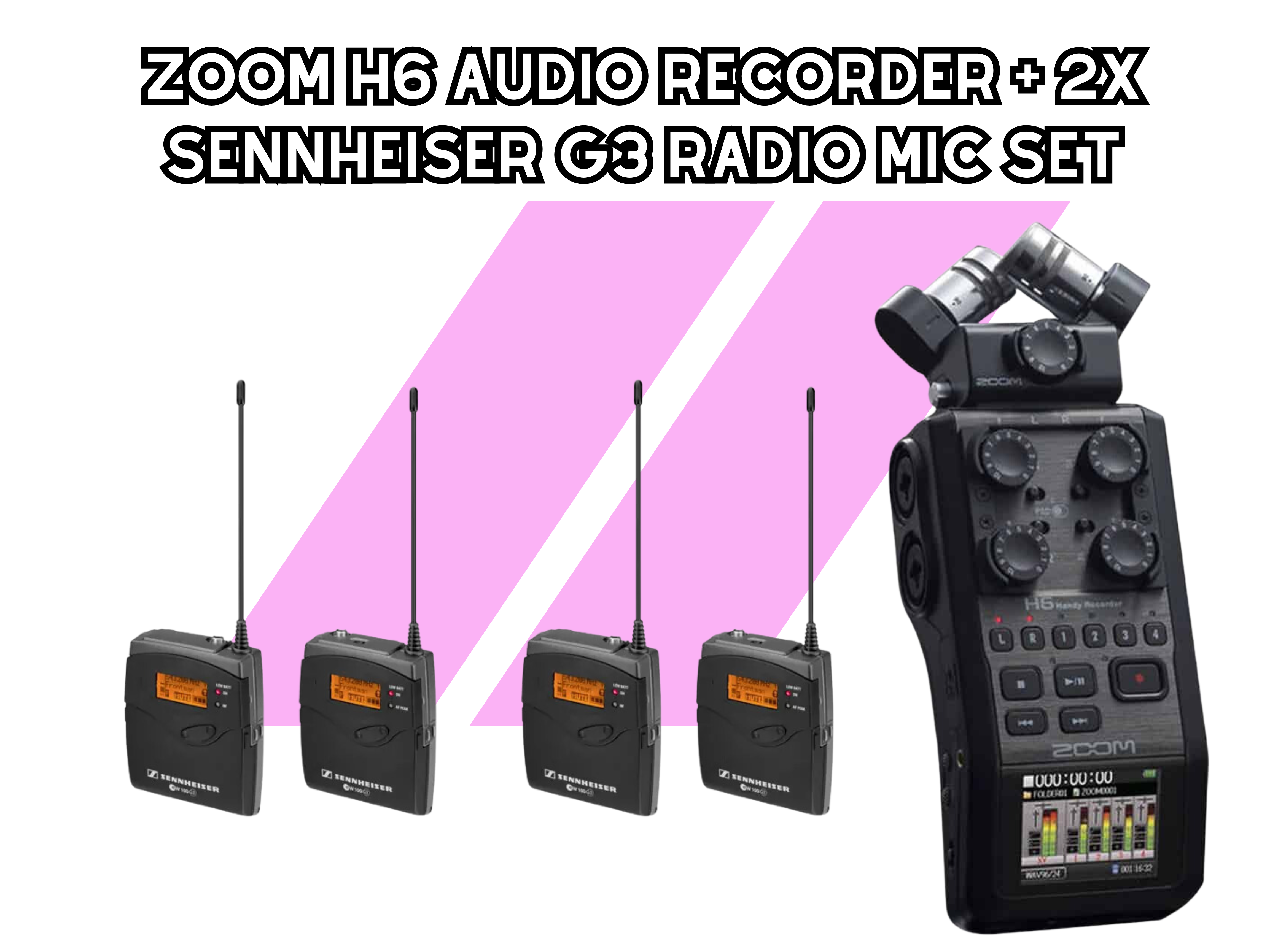 Zoom h6 audio recorder + 2x sennheiser g3 radio mic set