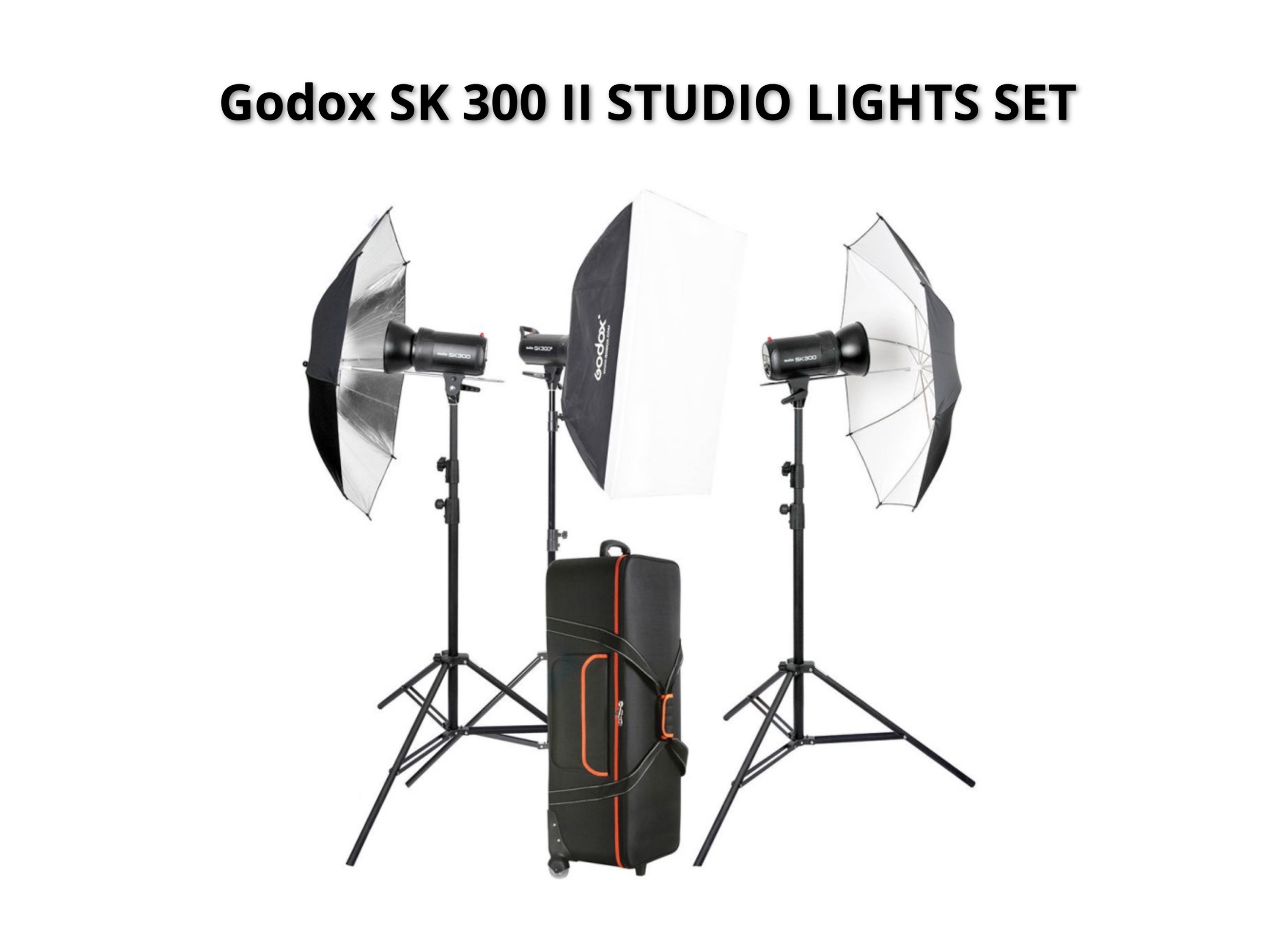 Godox sk300ii studio flash kit with umbrellas x3