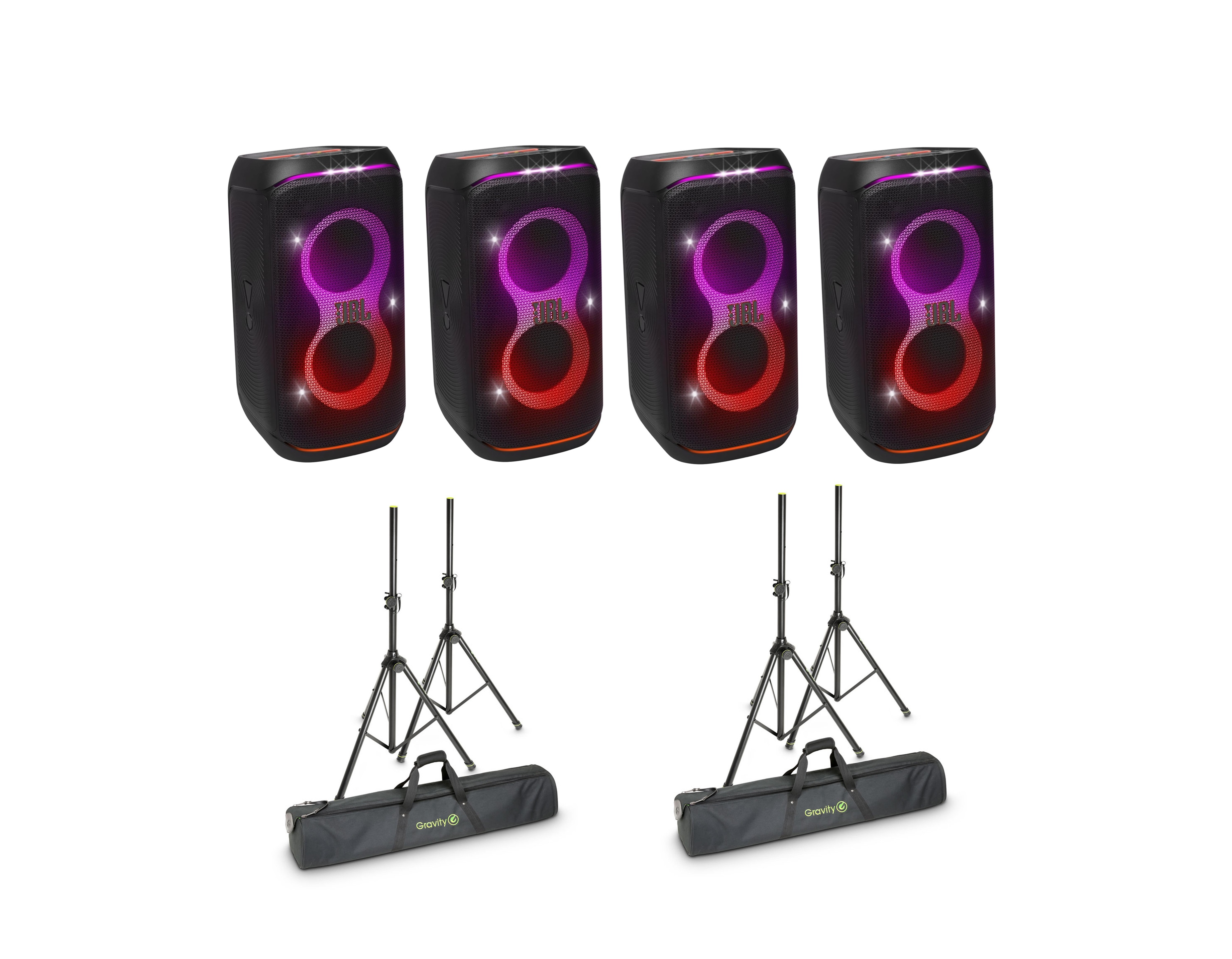 4x jbl partybox 120 bluetooth battery portable speakers + 4x tripods 