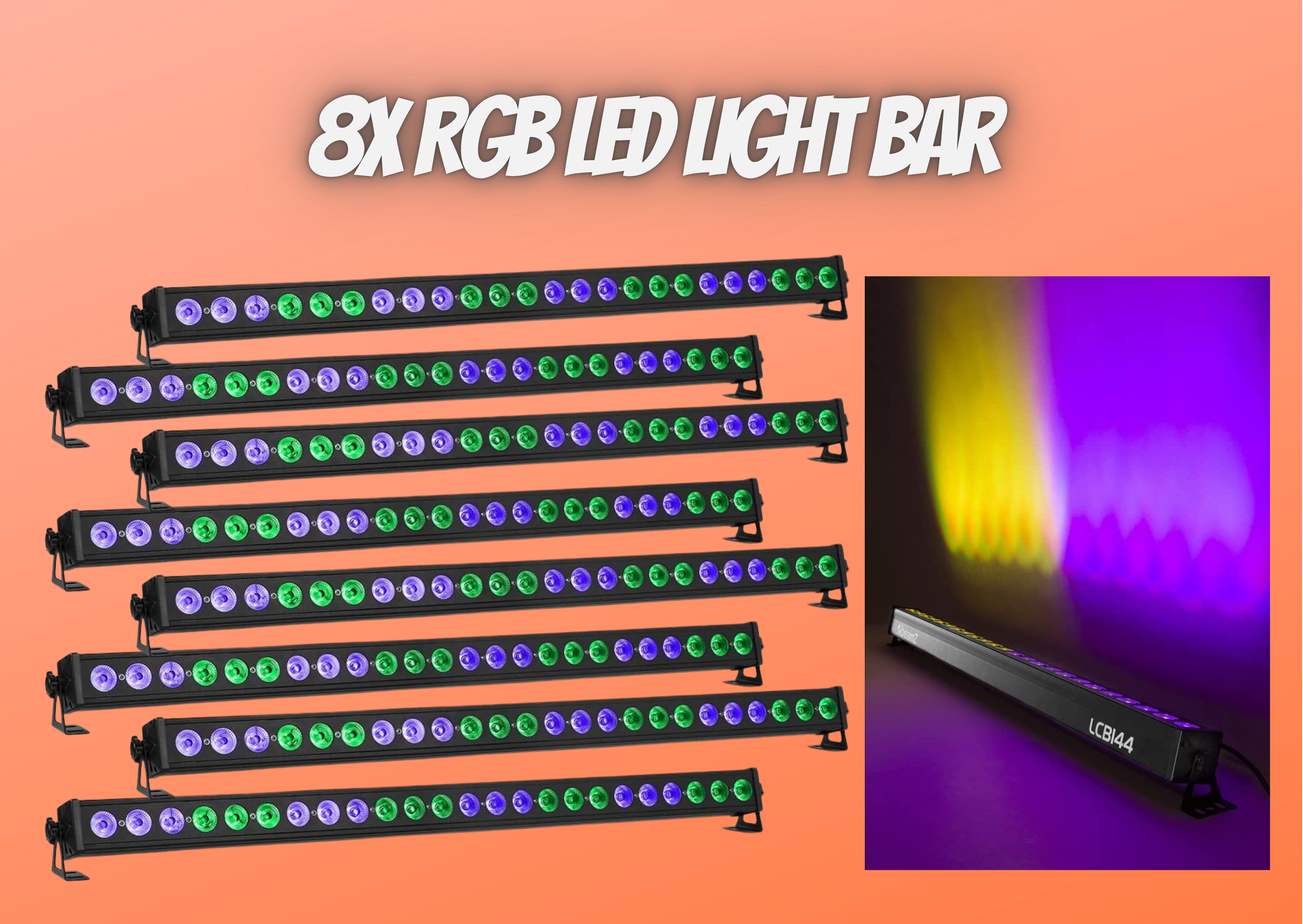 8x rgb led light bar, uplighter, wired, strobe effect