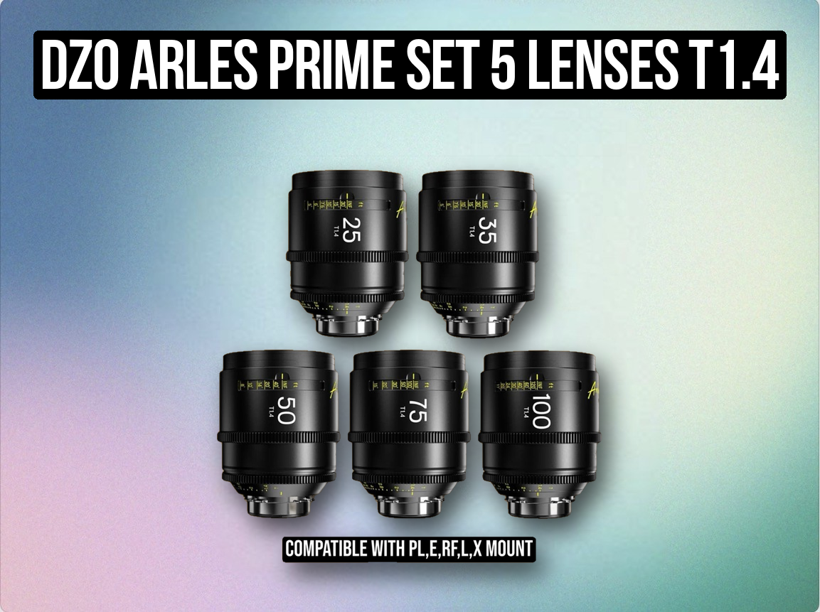 Dzo arles prime set 5 lenses t1.4 25,35,50,75,100mm dzofilm pl mount (e,l,x,rf) digital cinema lens