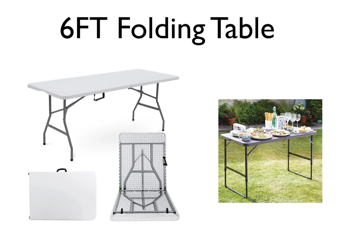 6ft folding table. plastic trestle table in grey. table hire for parties, conferences and events.