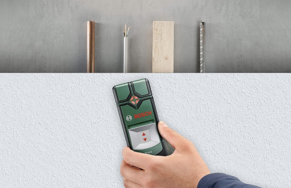  bosch truvo multidetektor – hitta el & metall i väggar (visuellt + ljud)