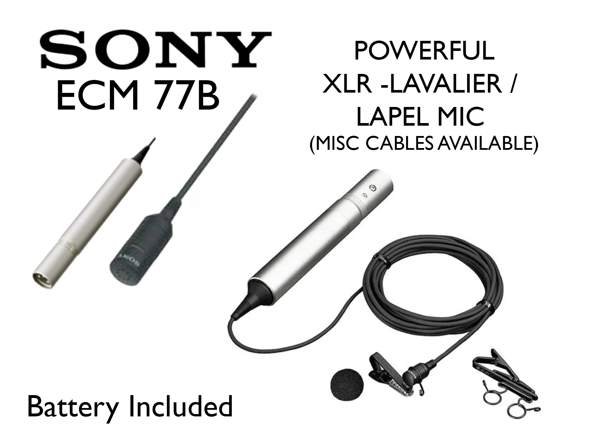 Sony ecm-77b (ecm77b) lavalier microphone (& battery)