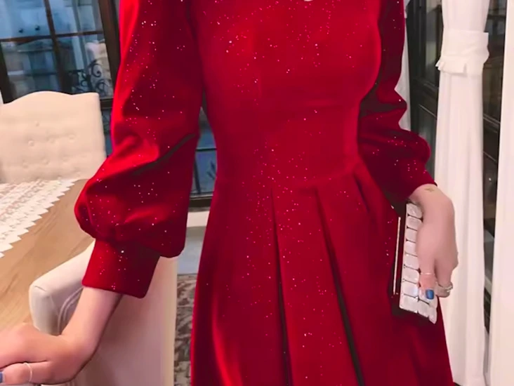 Red floor length evening gown