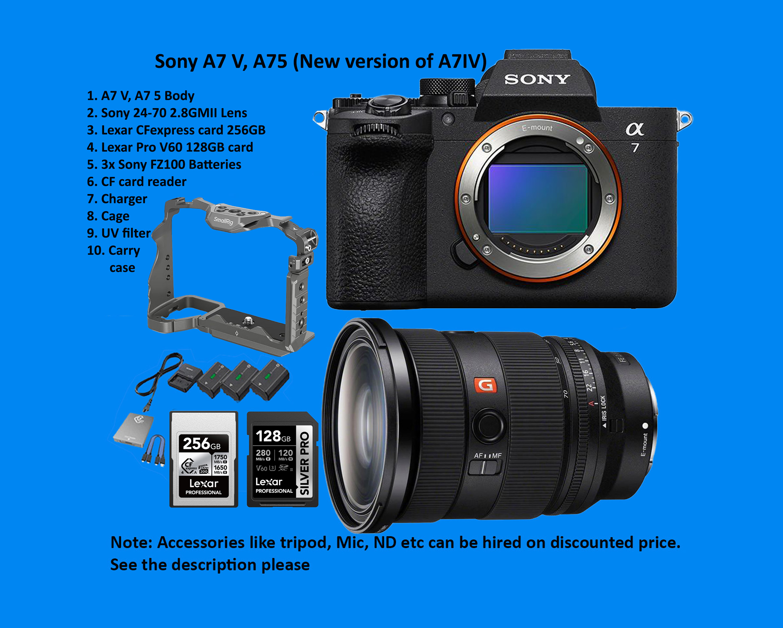 Sony ilce-7m5, a7 v, a7m 5, a7v (new version of a7iv) plus sony 24-70 2.8gmii