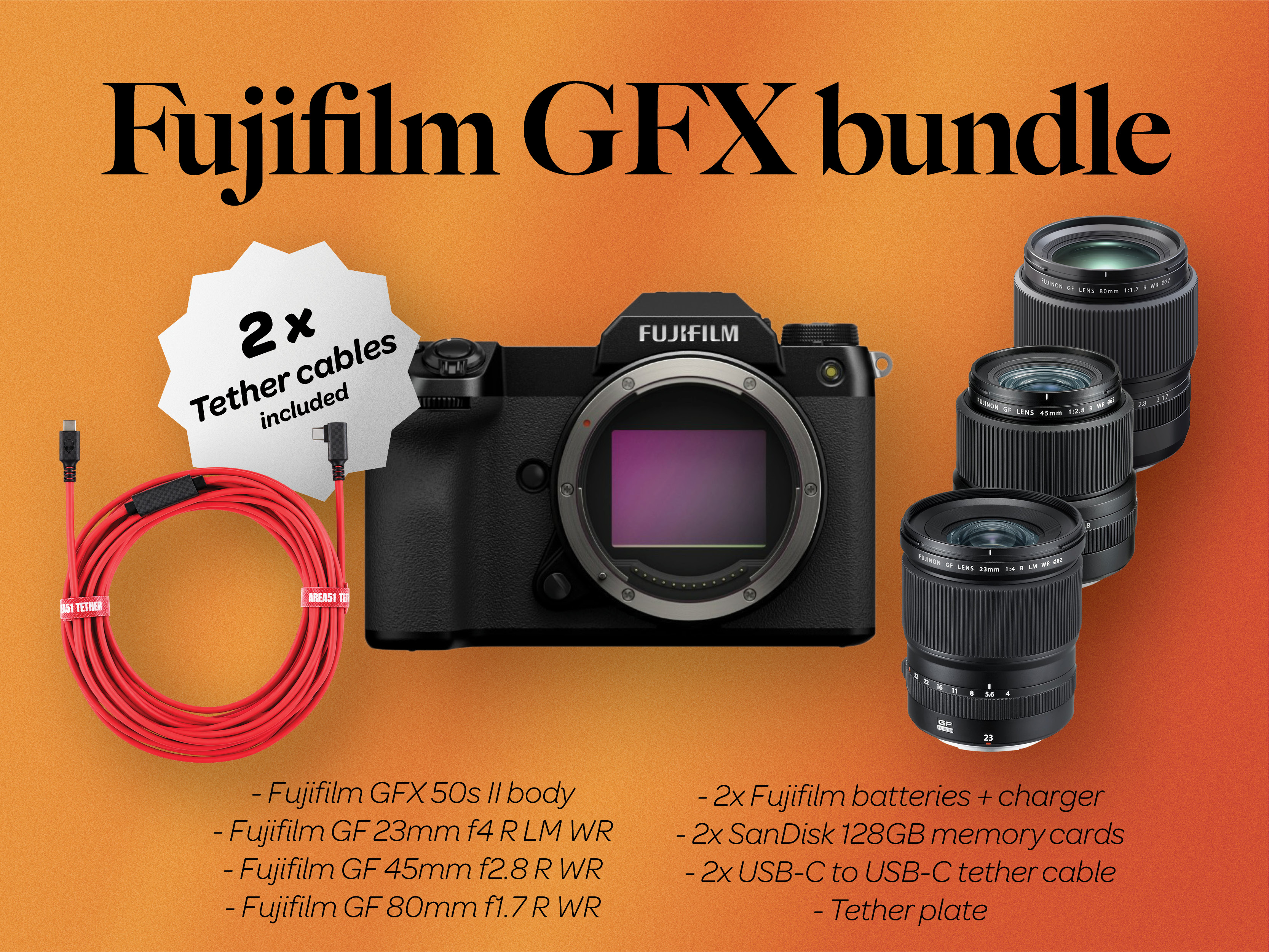 Fuji fujifilm gfx 50s ii + 23mm f4 + 45mm f2.8 + 80mm f1.7