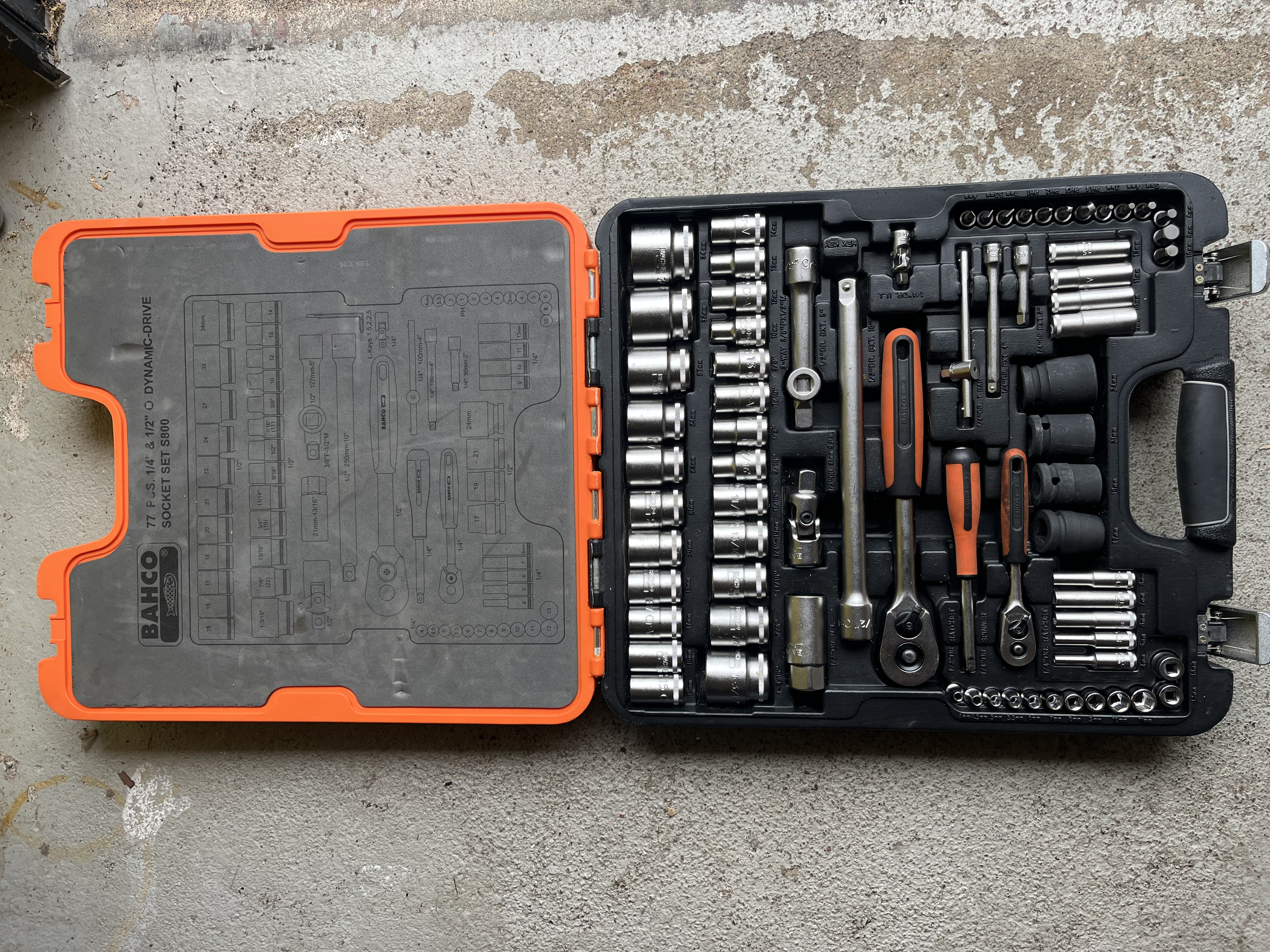 Bahco s800 hylssats – 77 delar, 1/4” & 1/2”