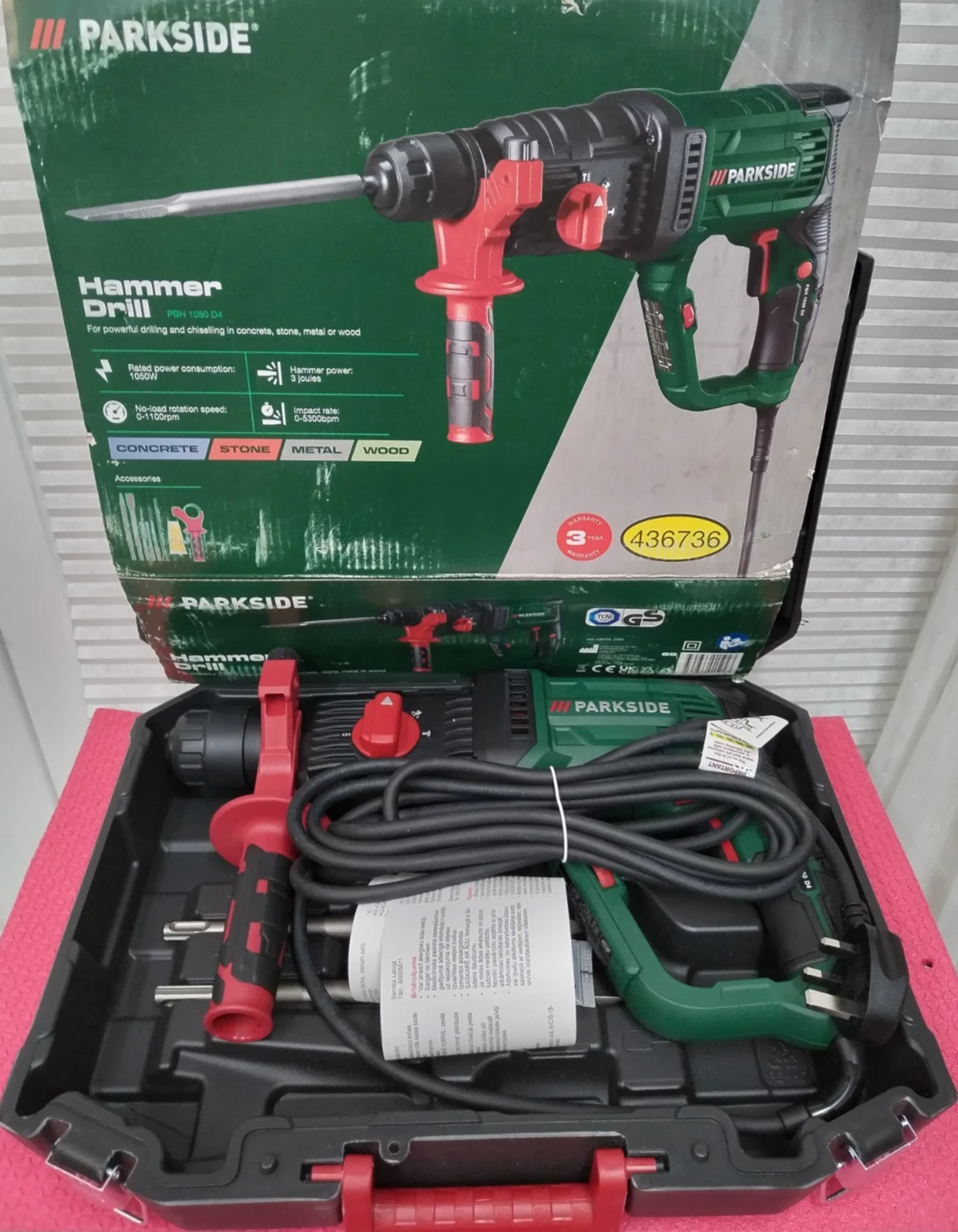 Sds-plus hammer drill 240v + set of extra long sds drill bits (up to 460mm)