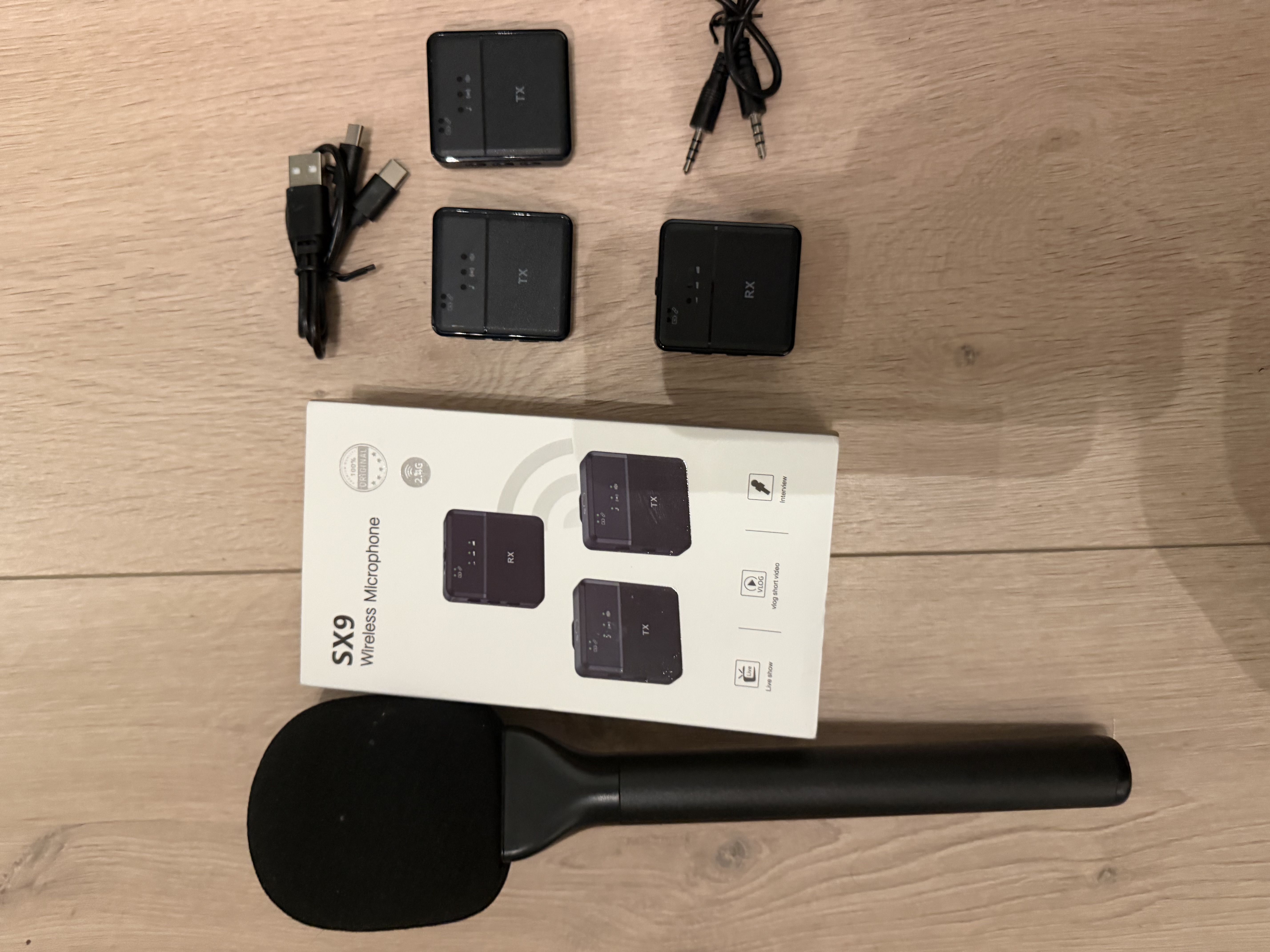 Sx9 trådløs mikrofonsett (2 tx + rx + håndholdt) – perfekt for vlog, intervju, live og opptak!