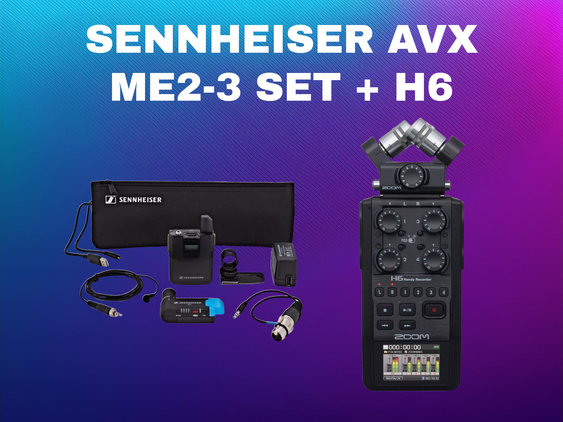 Sennheiser avx radio mic kit with me2 lavs with zoom h6
