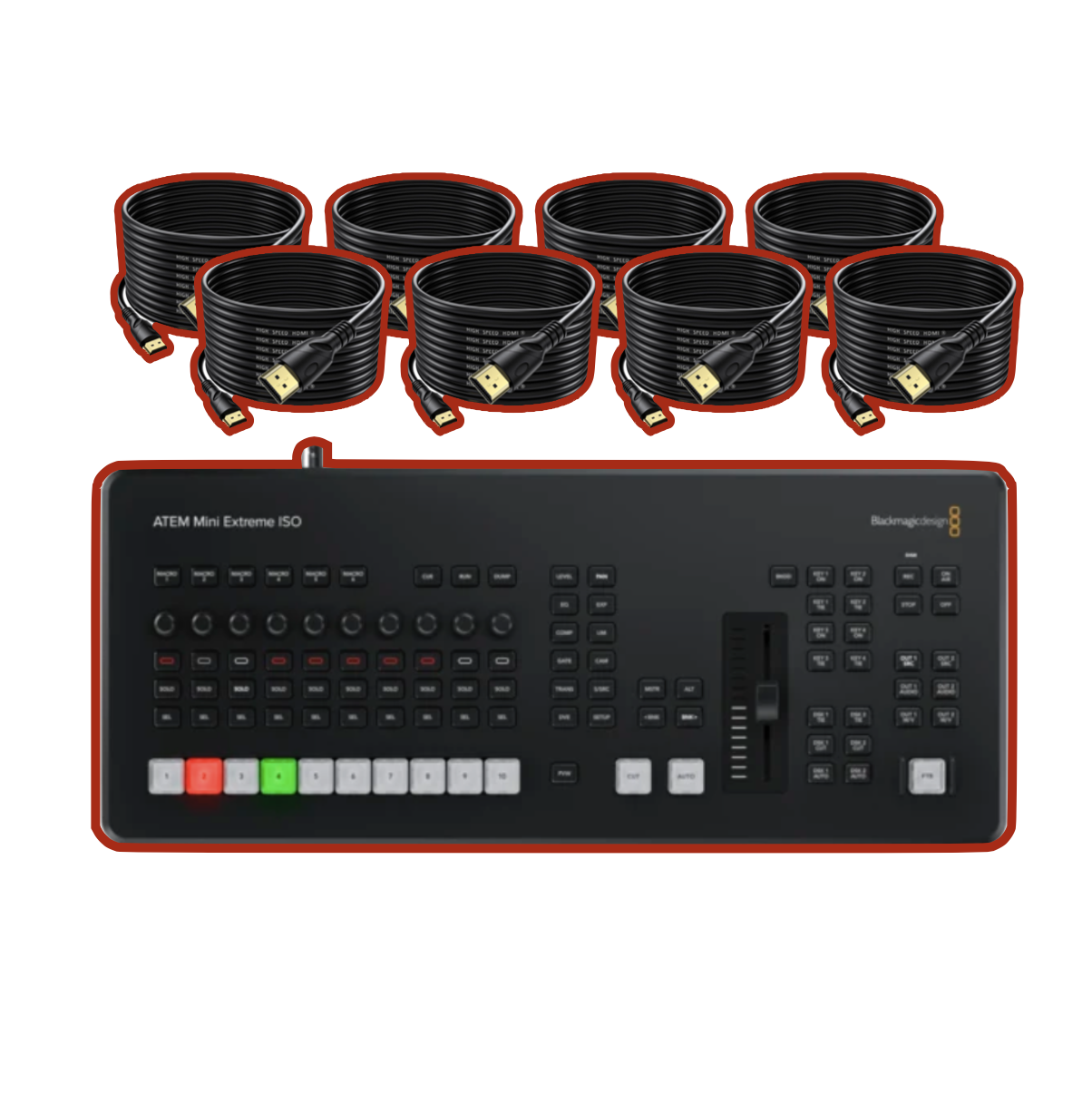 Atem mini extreme iso g2  8 channel hdmi video switcher + 8x 10m hdmi cable