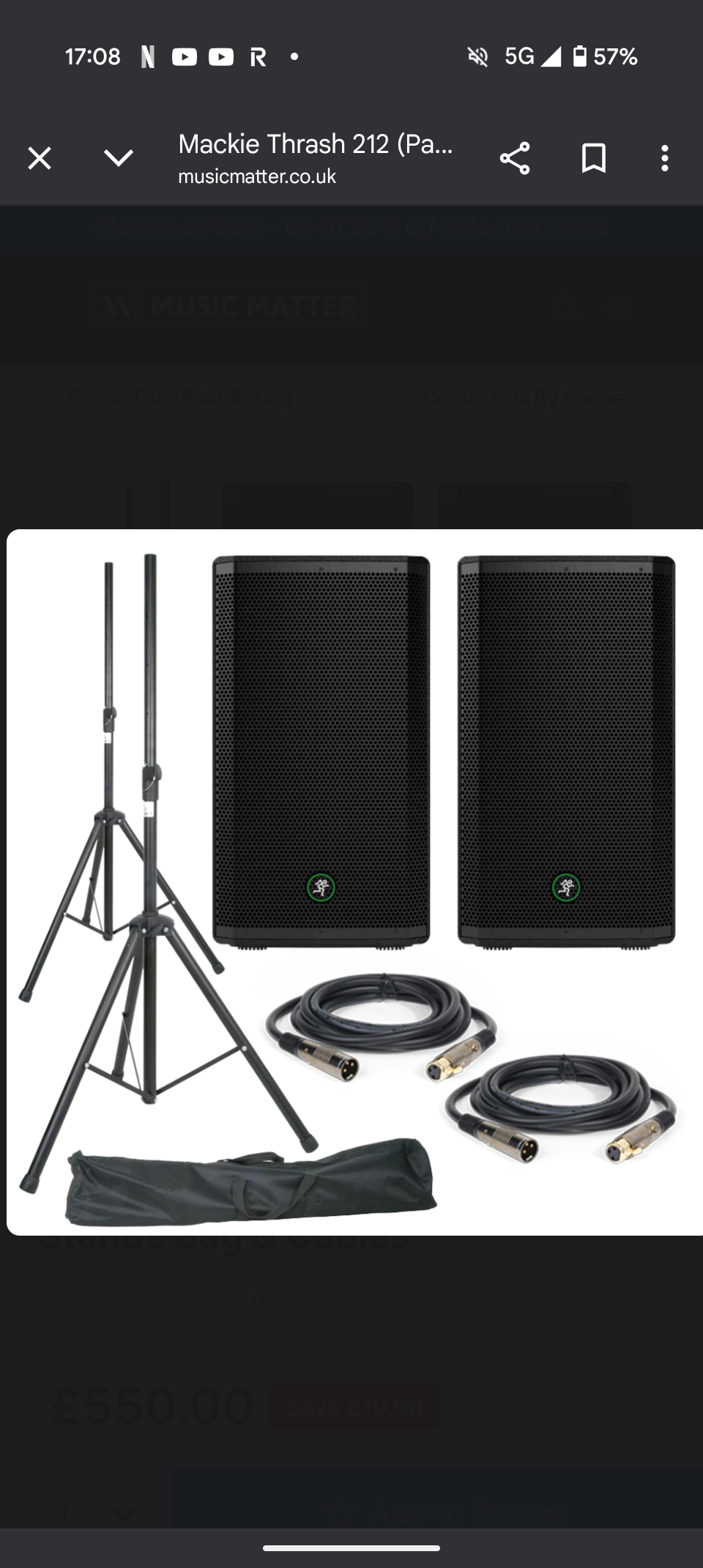 Party speakers - mackie thrash 212 (pair) with stands, stands bag & cables