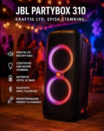 Jbl partybox 310 – kraftig partyhøyttaler med bass, lys og batteri