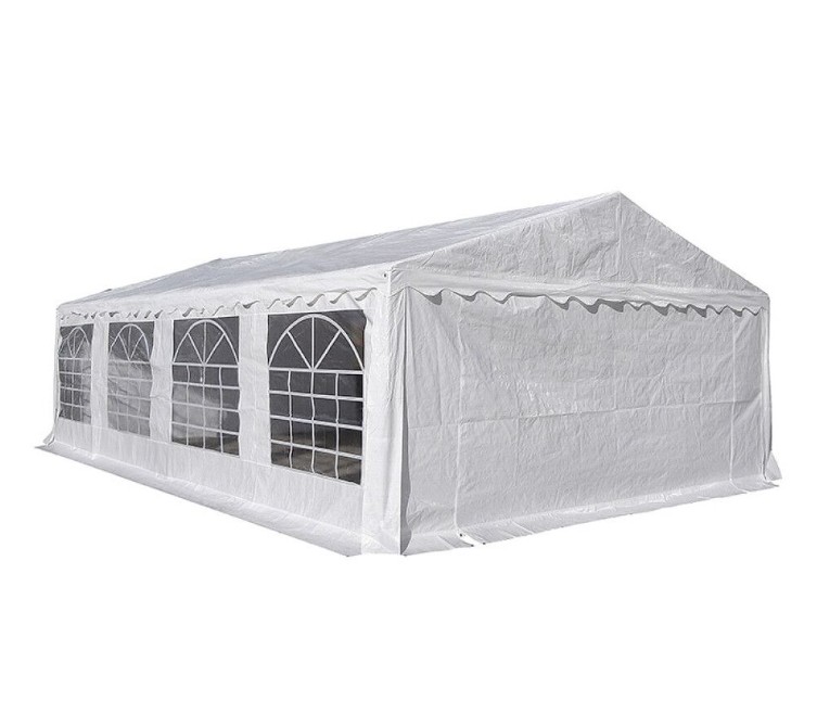 Partytält 5*8m vit med fösnter i polyeten