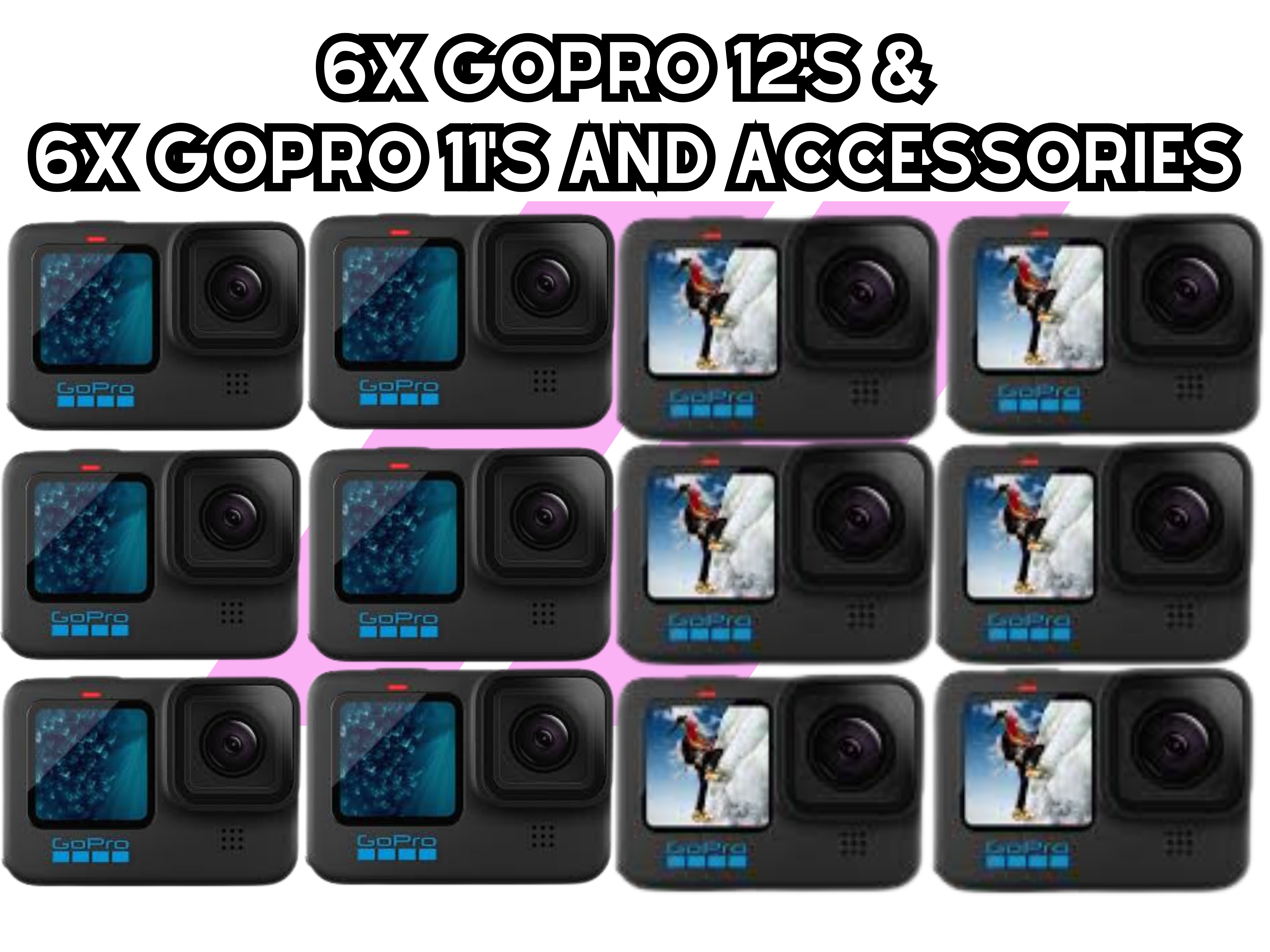 6x gopro 12's & 6x gopro 11's and accessories