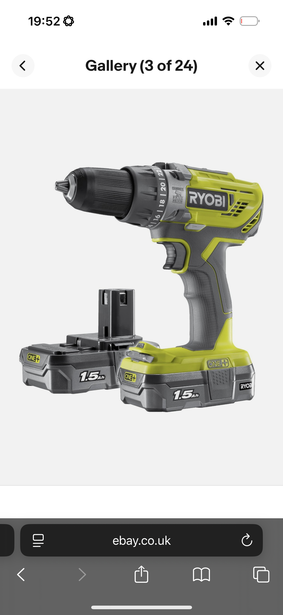 Ryobi 18 v one plus cordless combi drill w/ 2 x 1.5 ah batteries