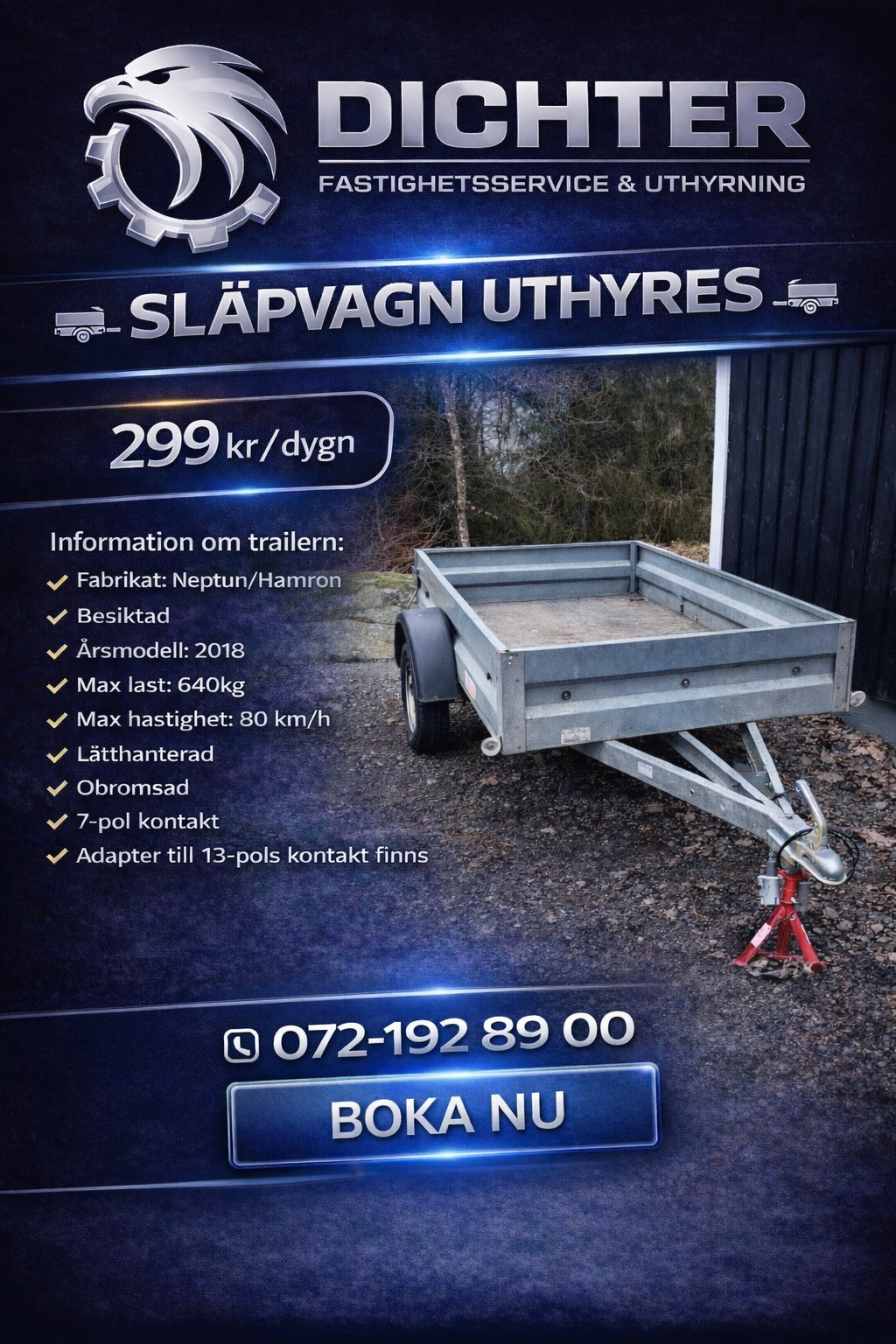 Släpvagn 80kmh 640kg