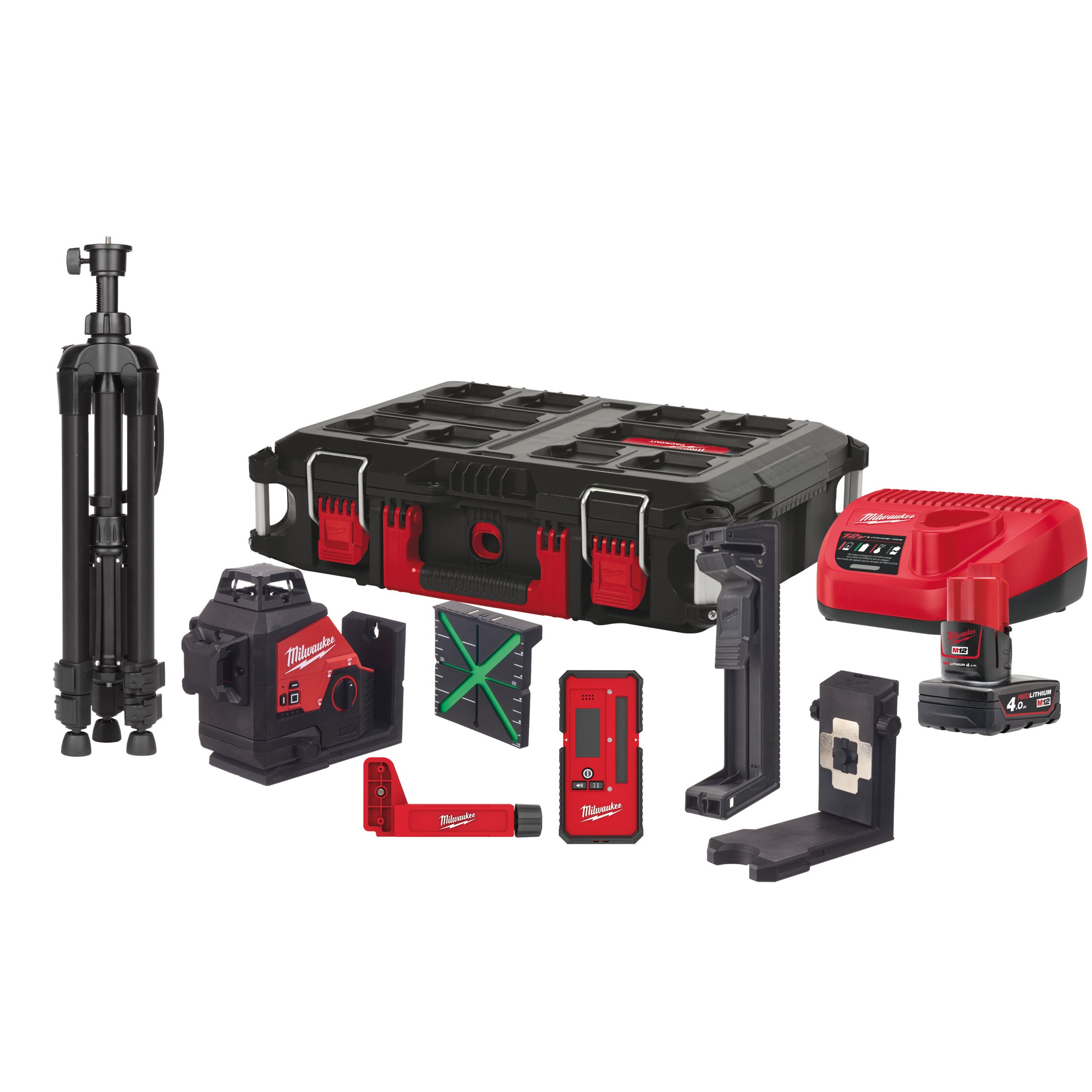 Milwaukee m12 krysslaser – komplett sett med stativ og mottaker