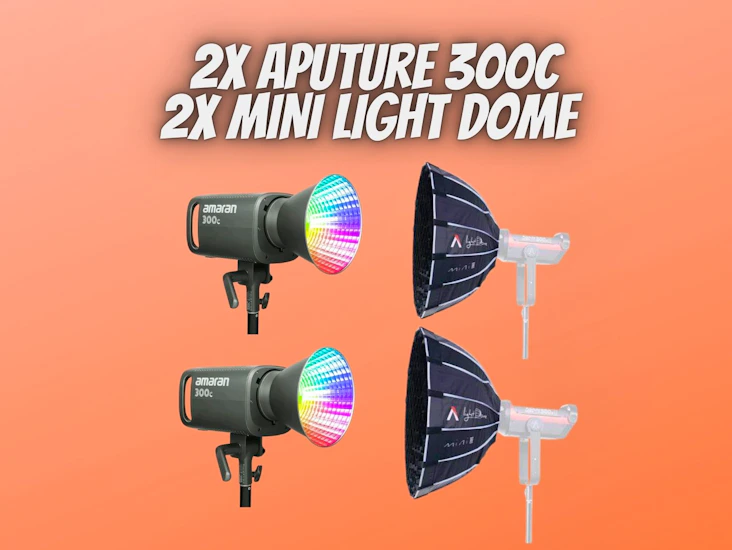2x aputure amaran 300c + 2x mini light dome rgbww cob led video continuous lighting 300w cct 2500k-7500k bowens mount point-source led 26,580