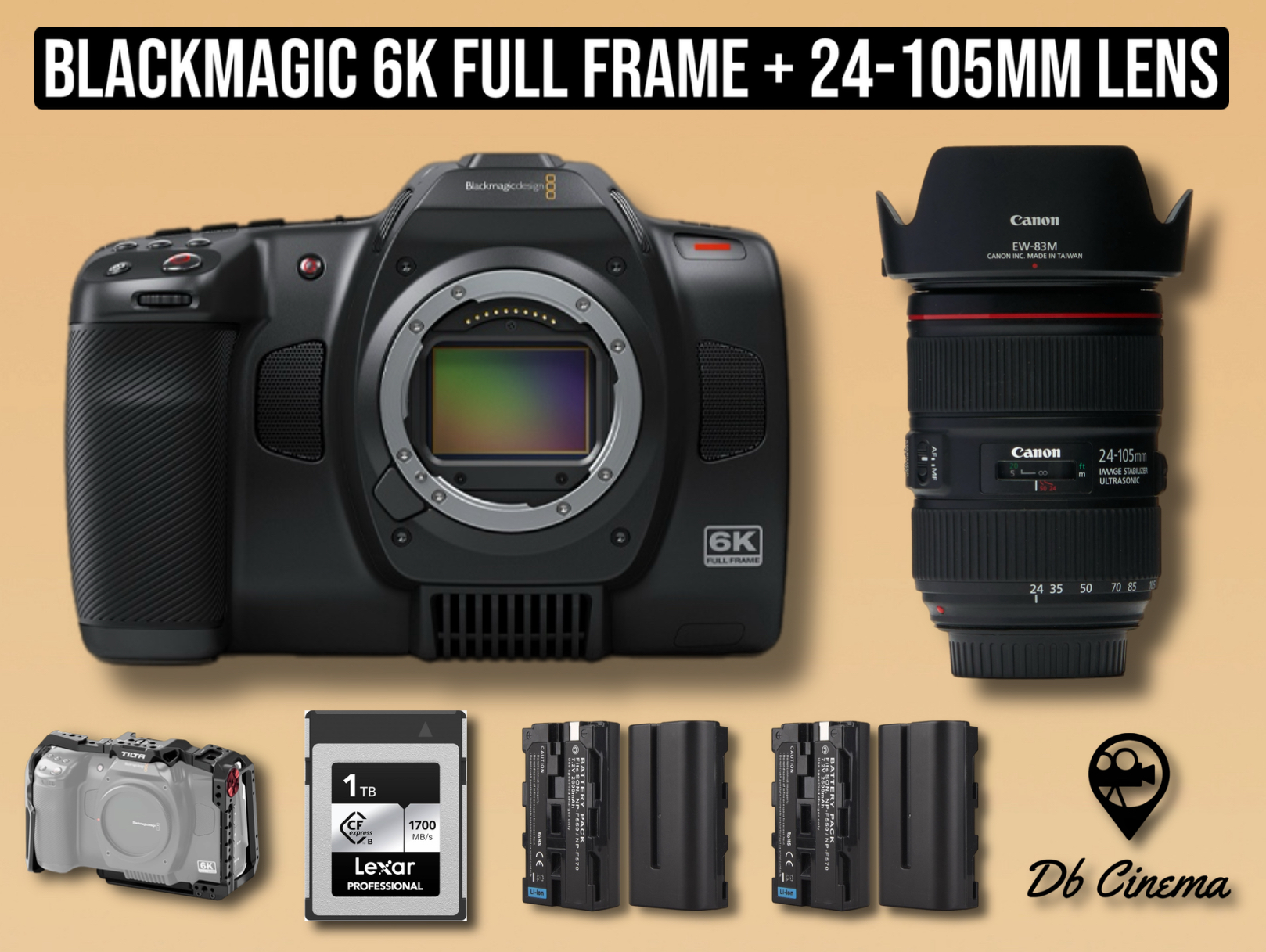Blackmagic 6k full frame cinema camera + 24-105mm cannon zoom lens l series 