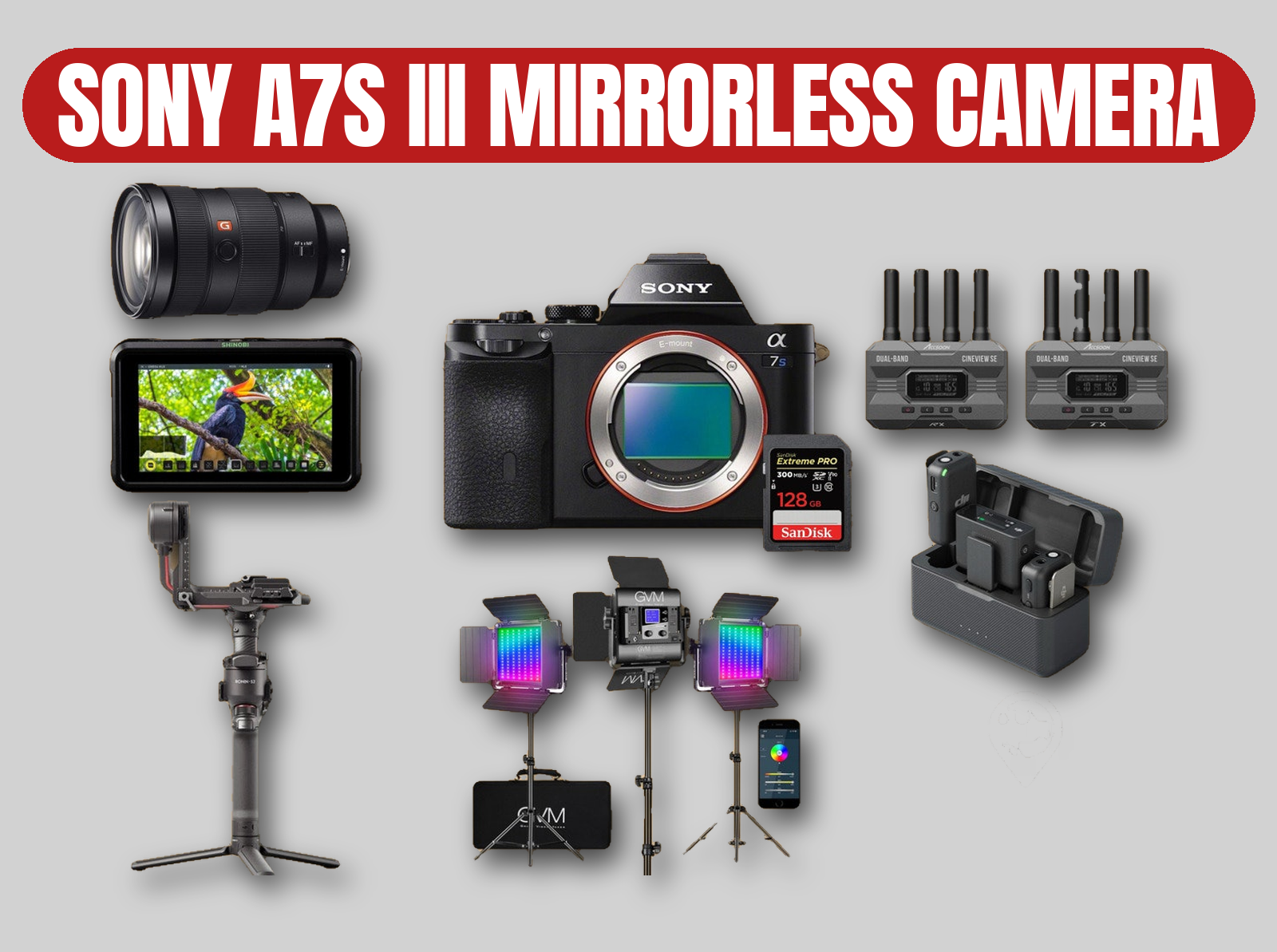 Sony a7s iii mirrorless camera | g master 24-70mm lens / meike cinema set / led lights / video transmitter
