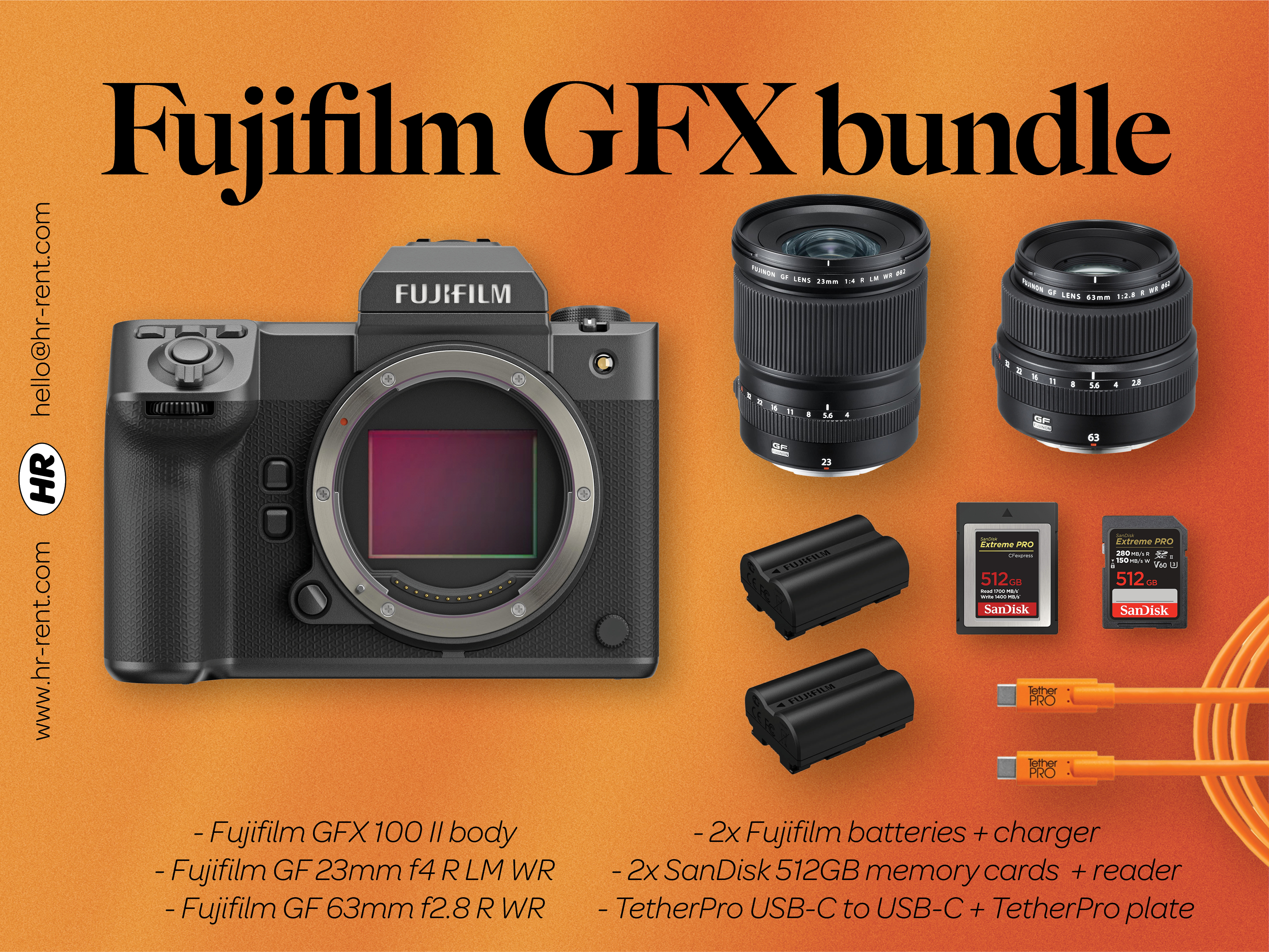 Fuji fujifilm gfx 100 ii medium format + gf 23mm f4 + gf 63mm f2.8 lenses