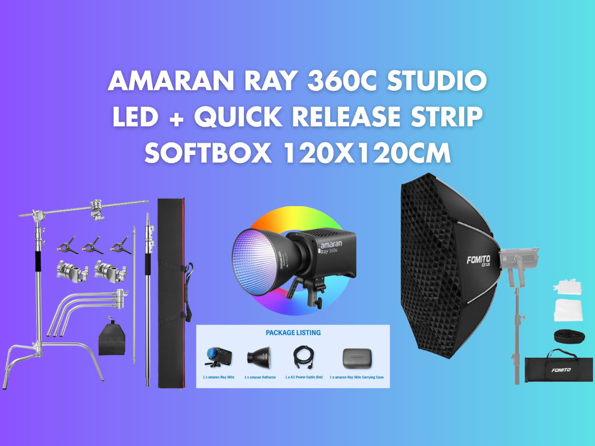 Aputure amaran ray 360c studio led + quick release strip softbox 120x120cm