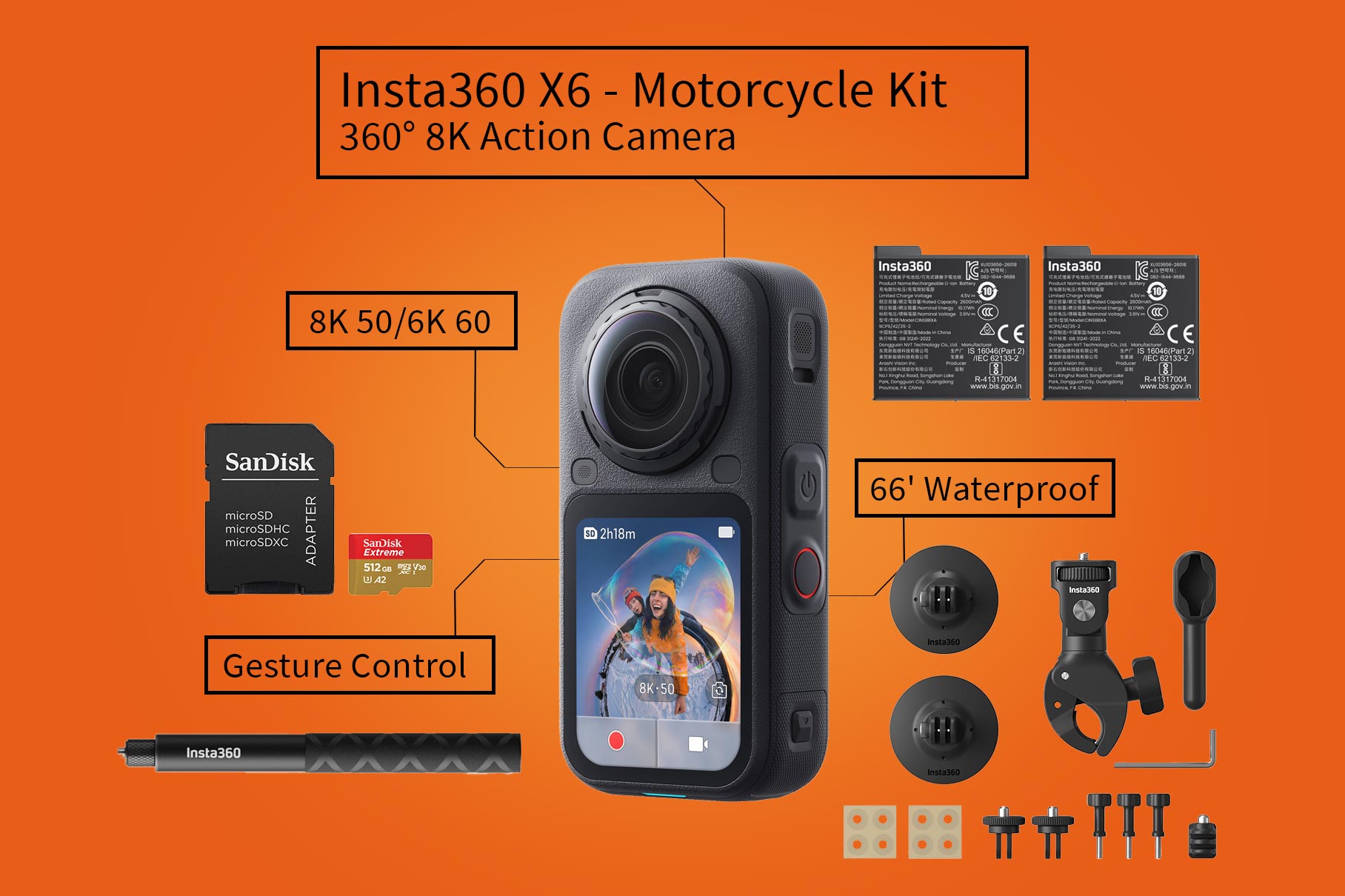 Insta360 x6 - 360 action camera motorcycle bundle