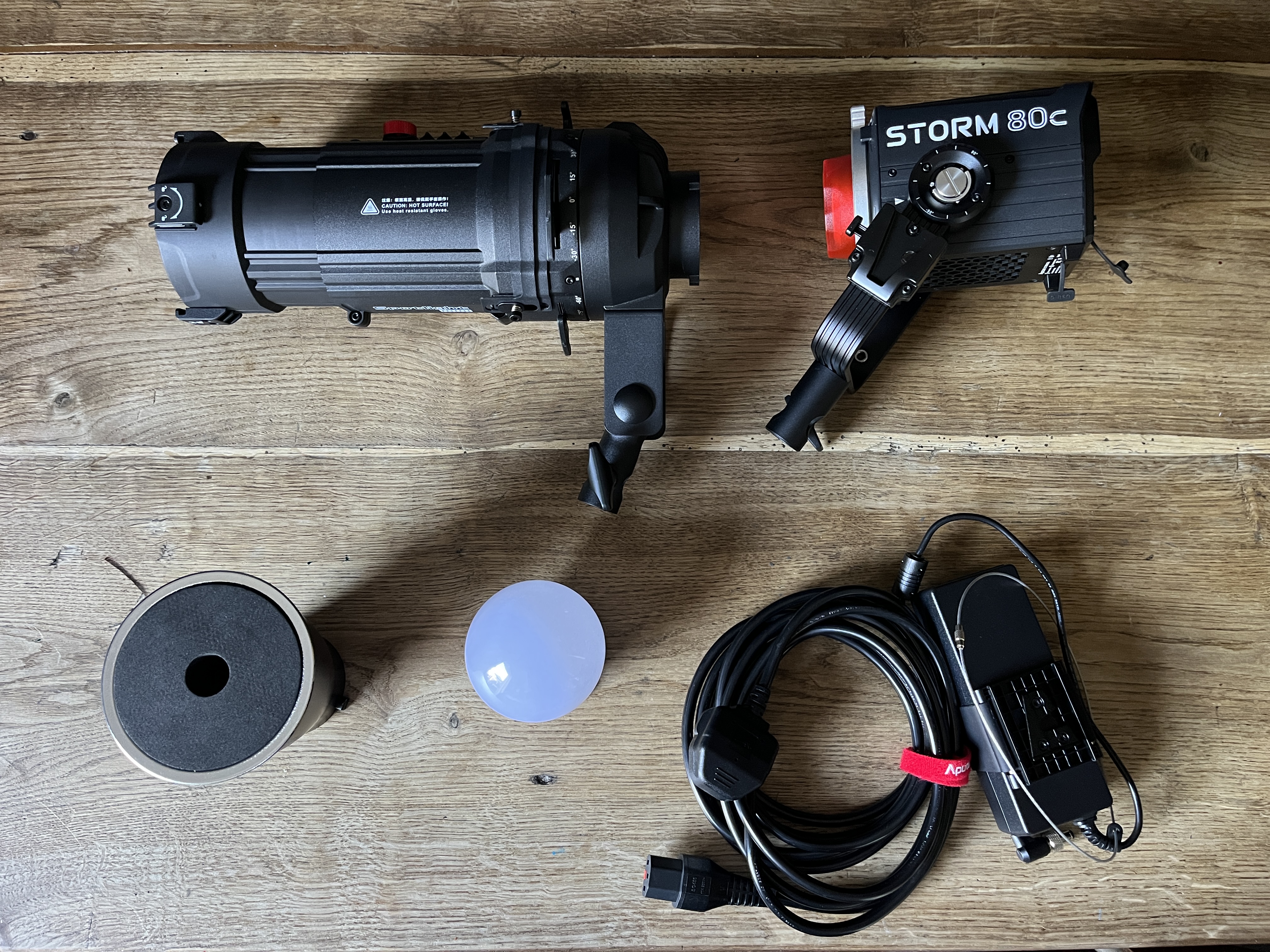 Aputure storm 80 c + spotlight attachment and gobos